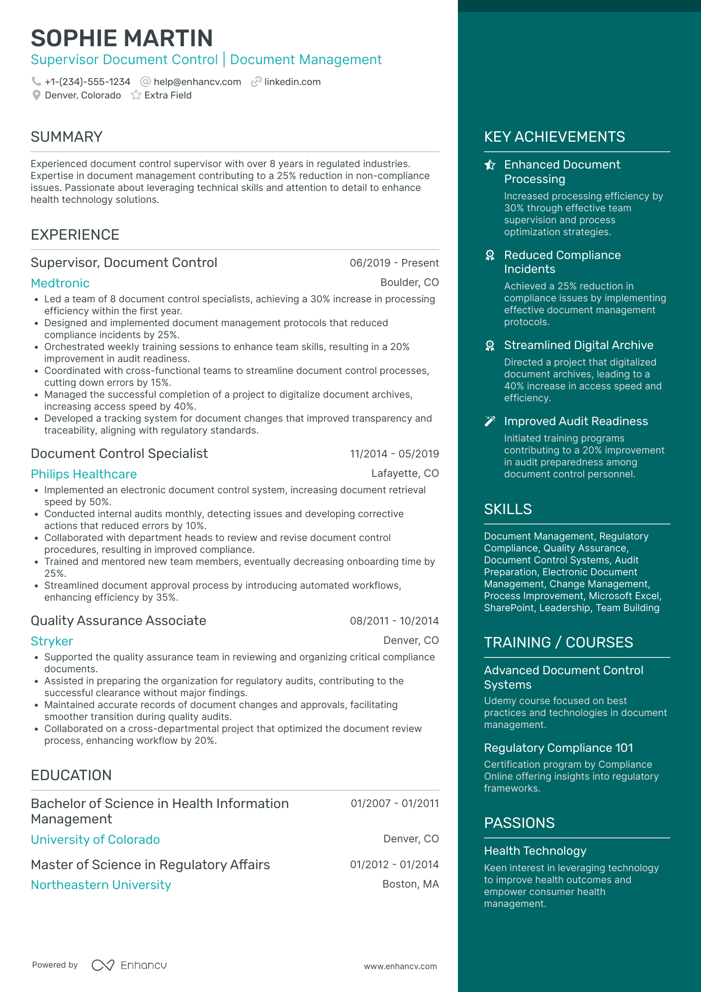 Training Supervisor Resume Example