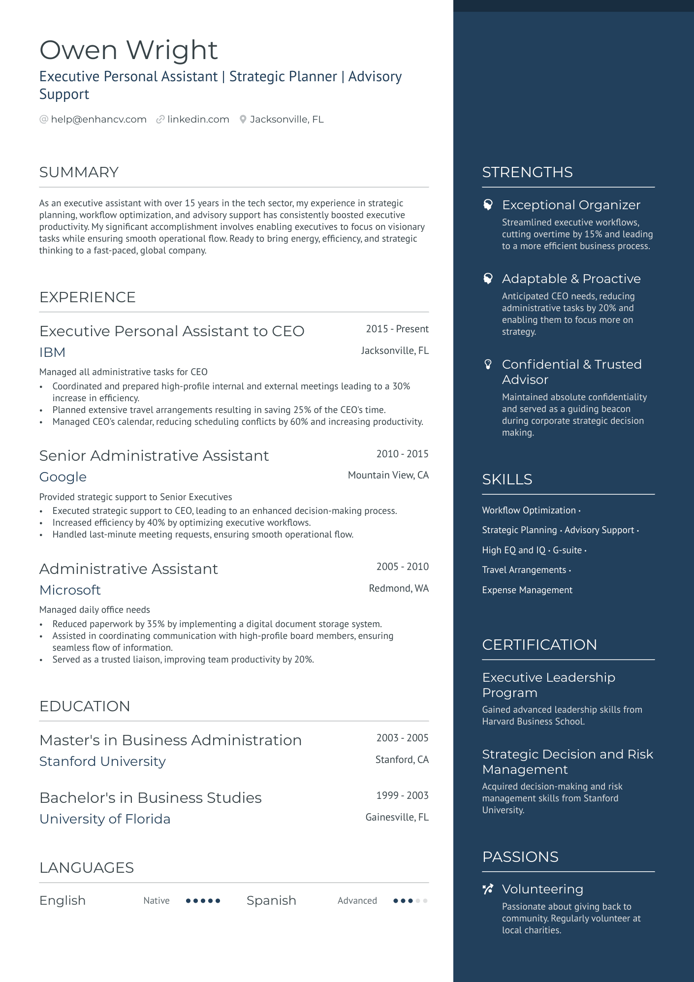 High Profile Personal Assistant Resume Example