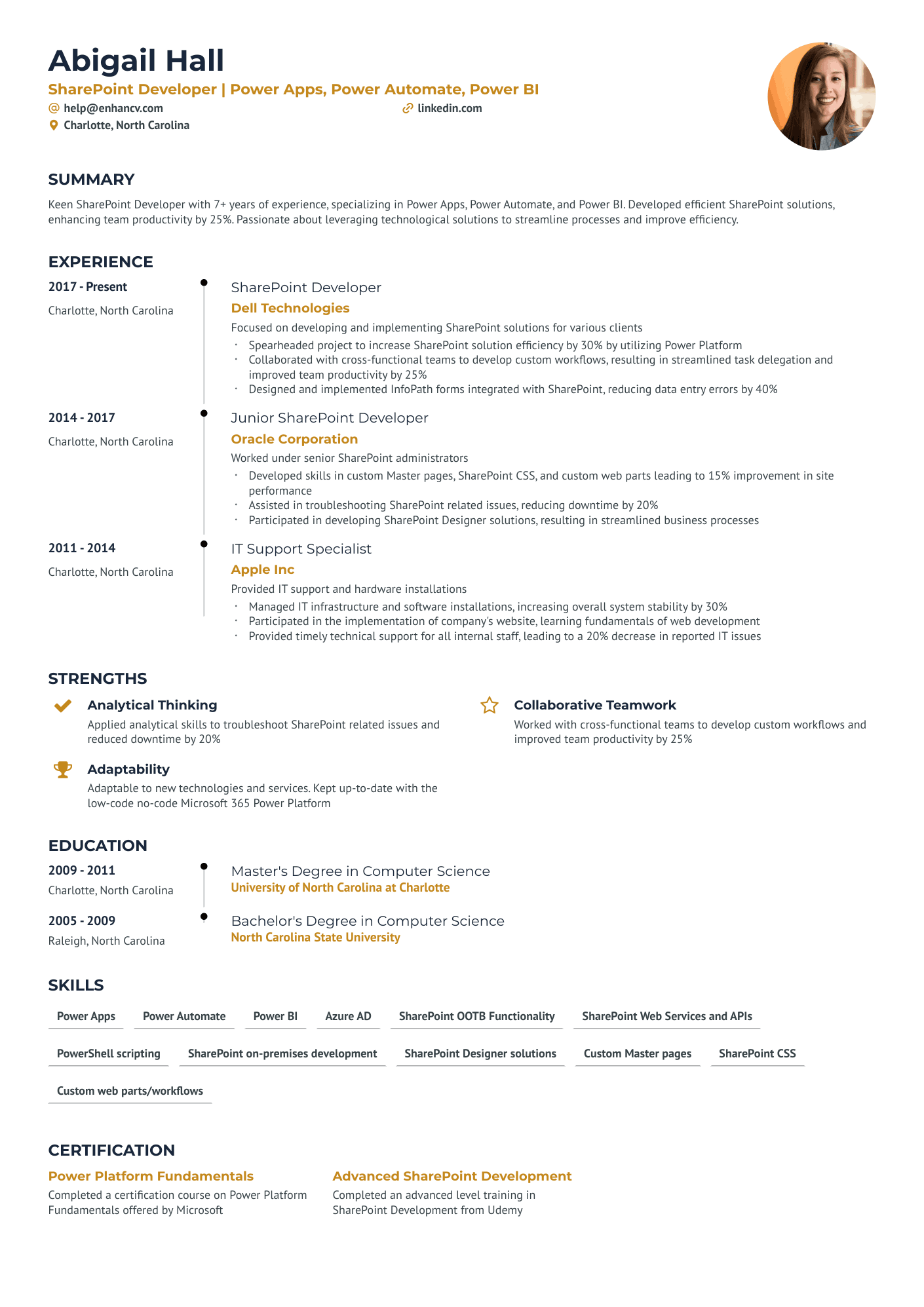 Sharepoint Admin and Developer Resume Example