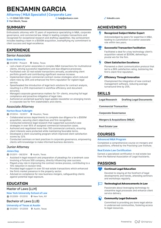 Corporate Lawyer Resume Example