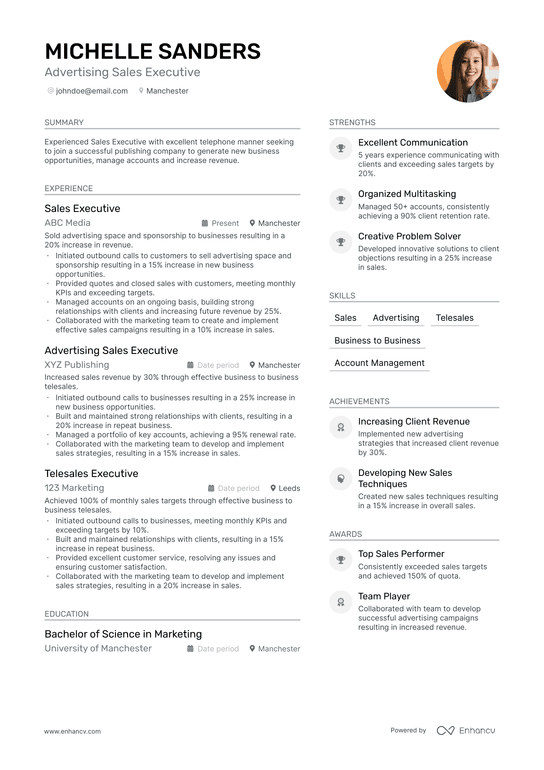 Advertising Sales Executive Resume Example
