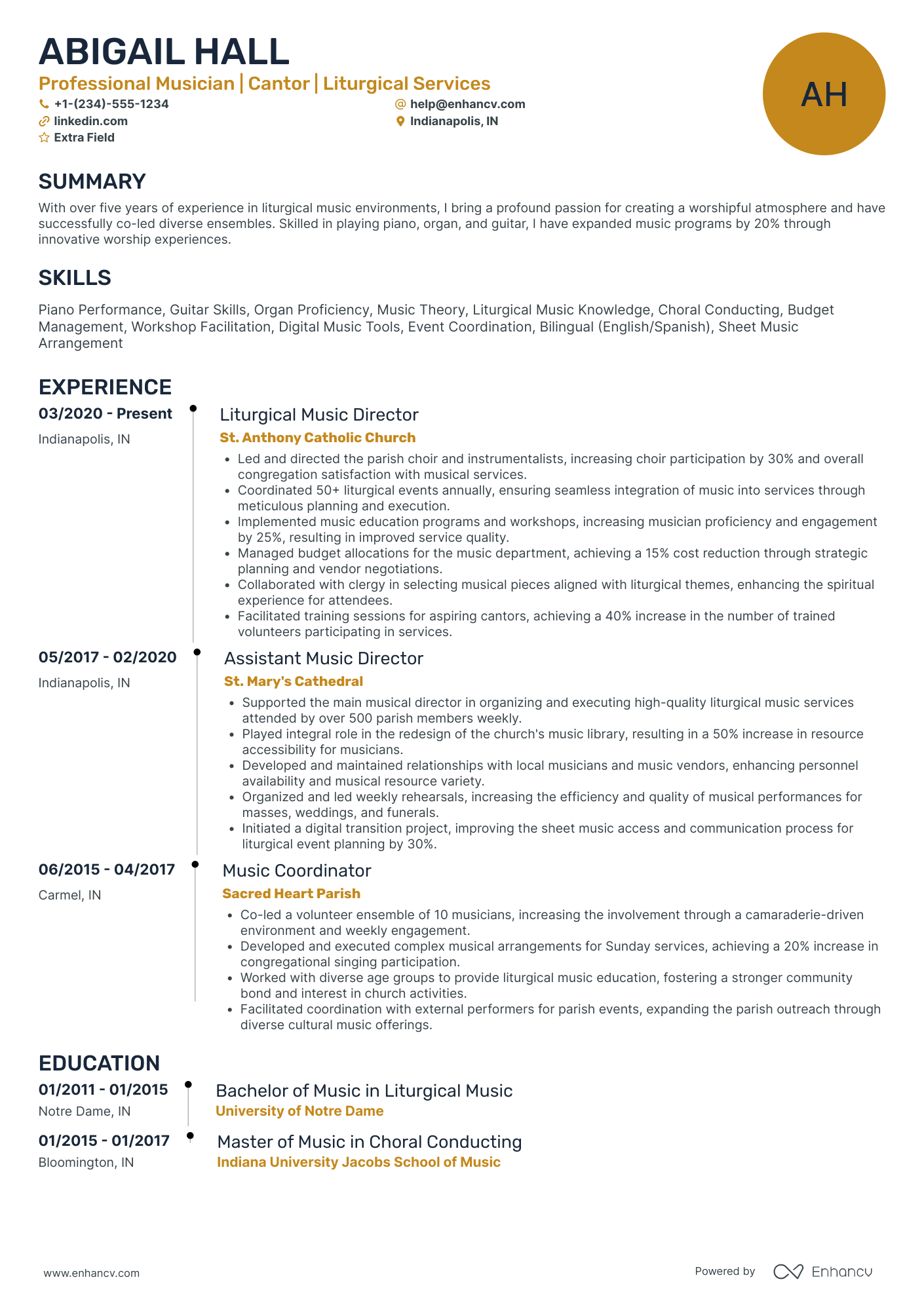 Entry Level Musician Resume Example