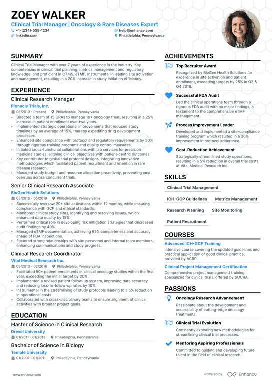 Clinical Trial Manager Resume Example