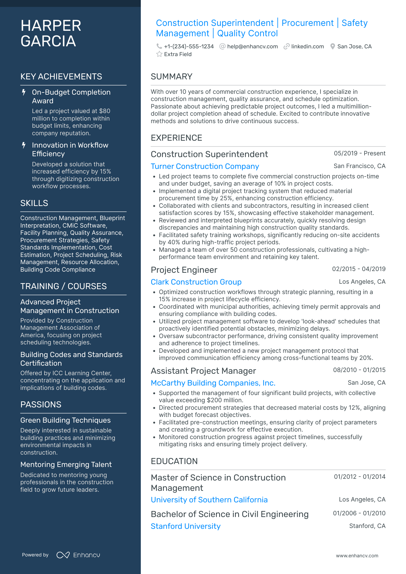 Interior Construction Superintendent Resume Example