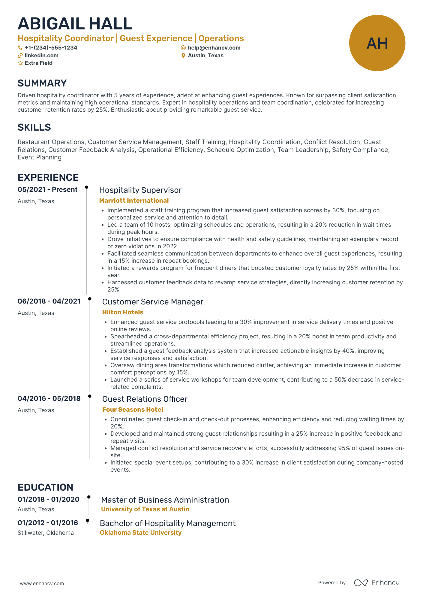 Hostess Coordinator Resume Example