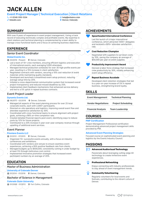 Event Project Manager Resume Example