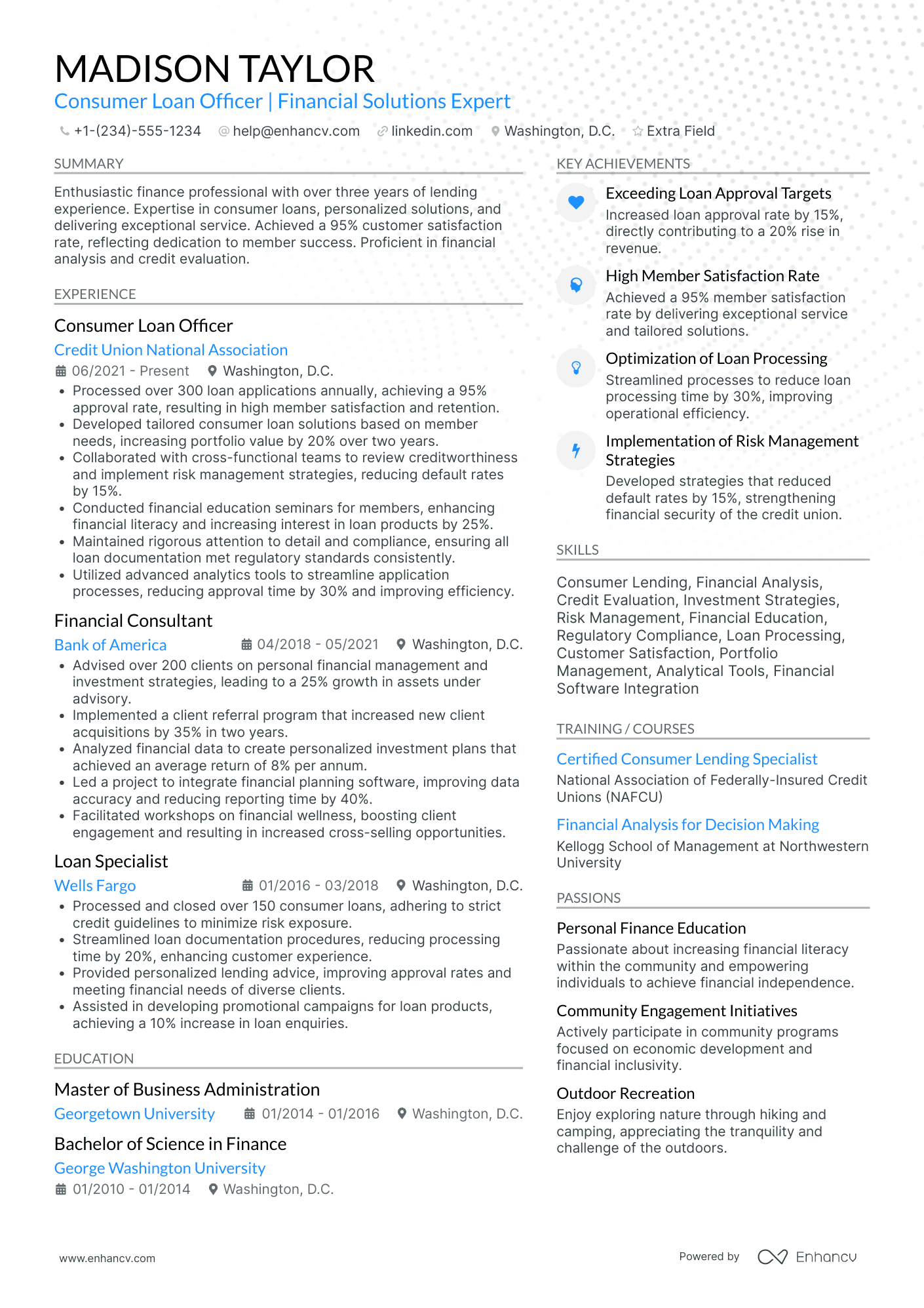 Consumer Loan Officer Resume Example