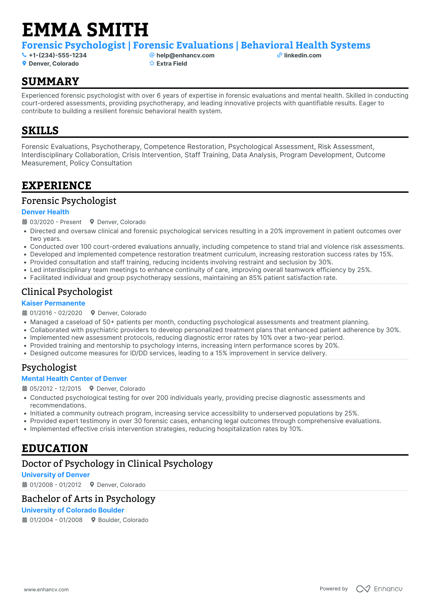 Forensic Psychologist Resume Example