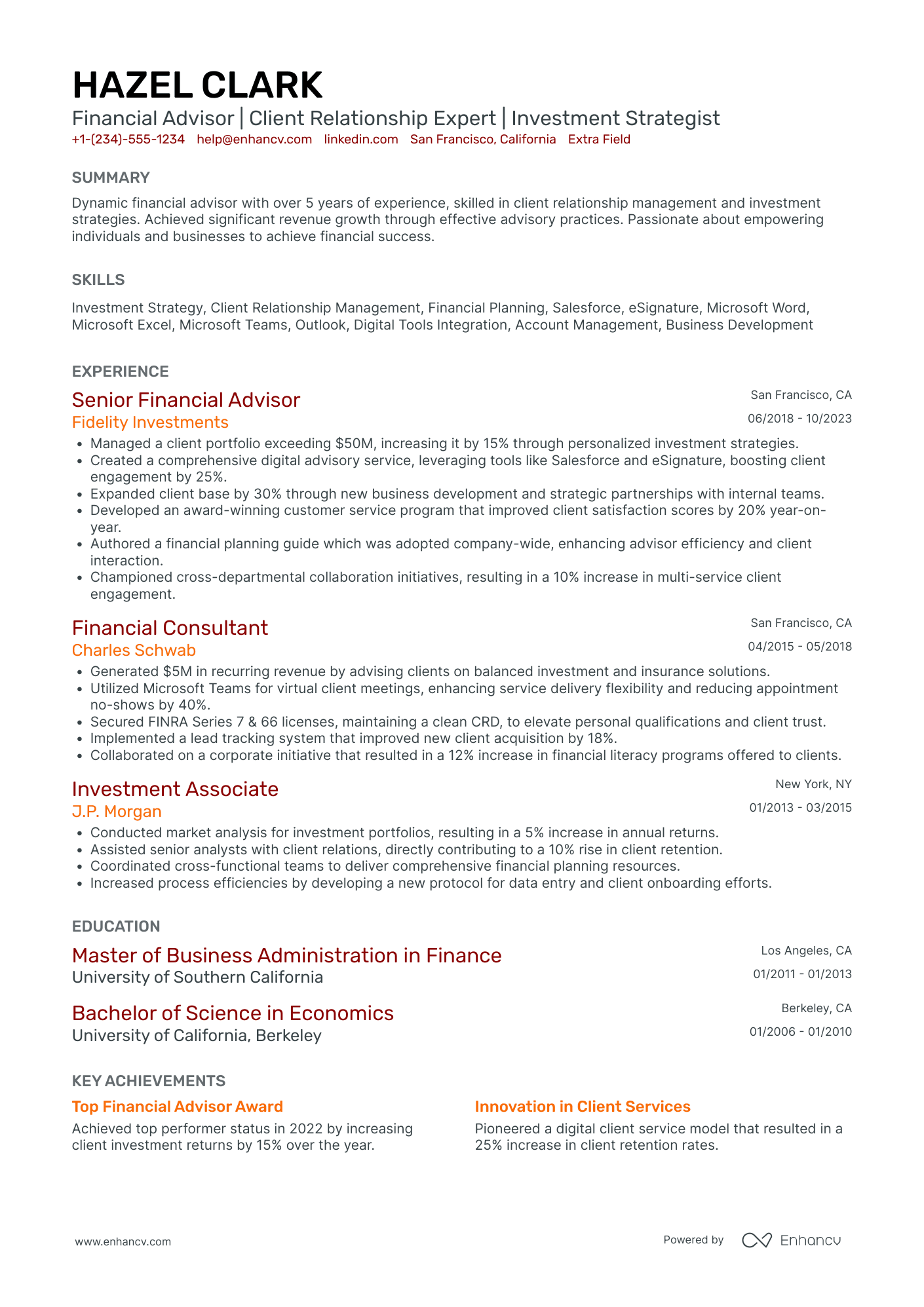 Retirement Financial Advisor Resume Example