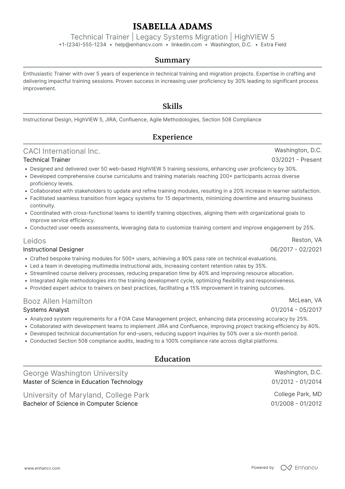 Tech Trainer Resume Example