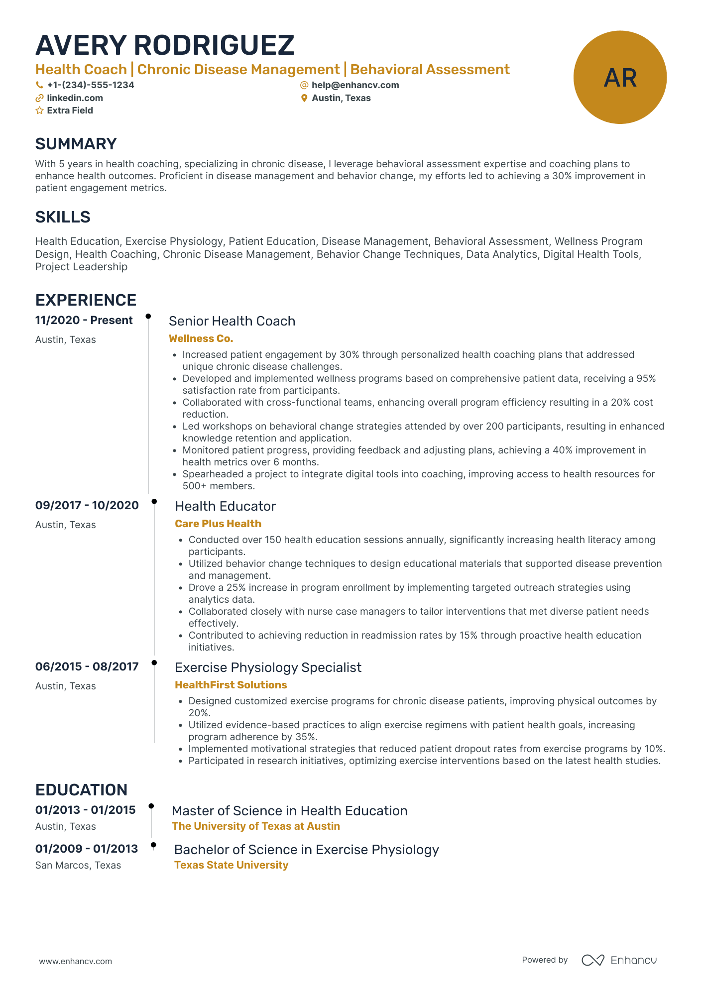 Pediatric Health Coach Resume Example