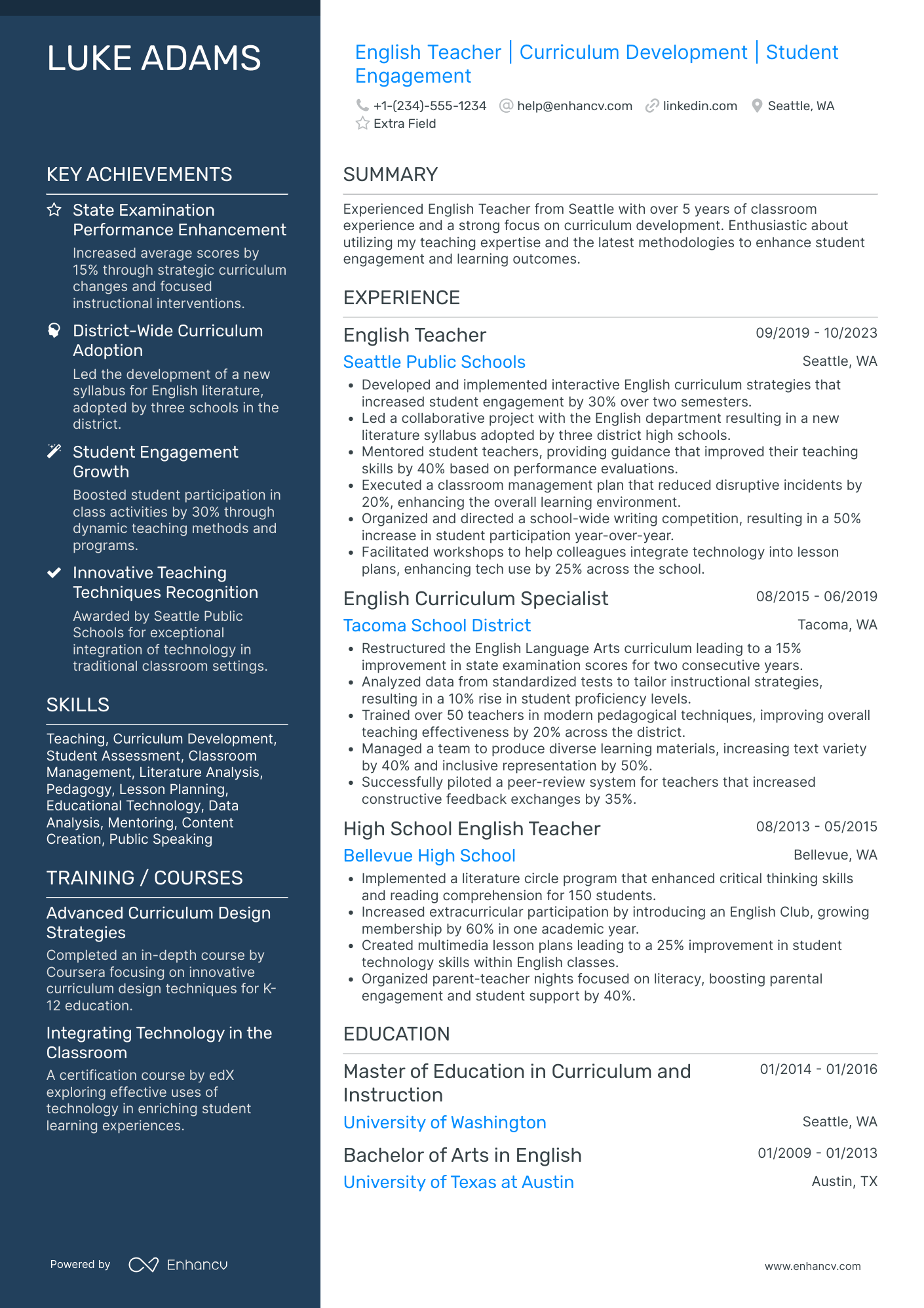 Entry Level English Teacher Resume Example