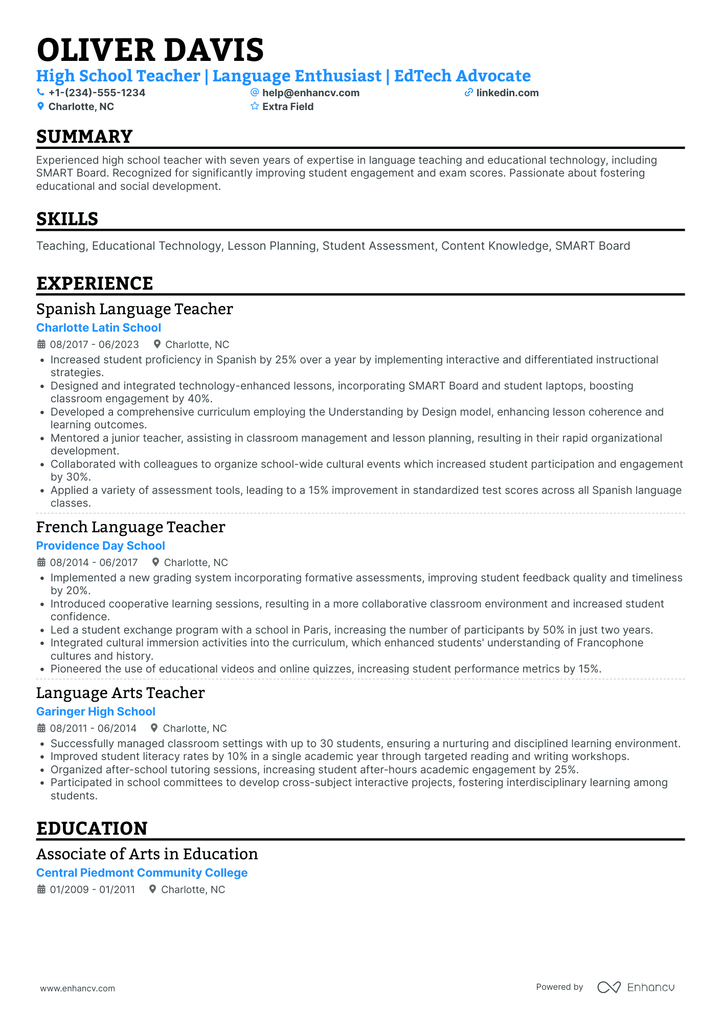 High School Foreign Language Teacher Resume Example