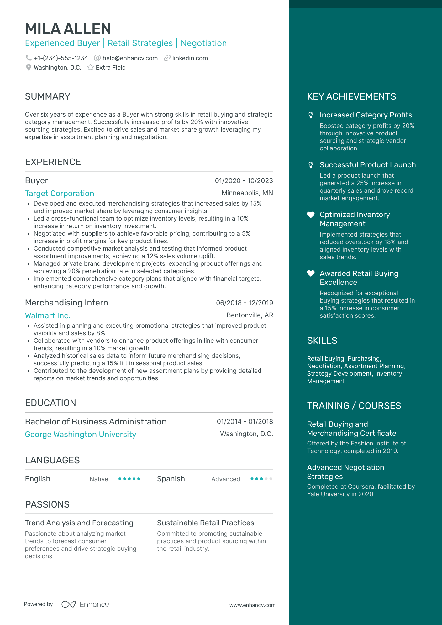 Junior Retail Buyer Resume Example