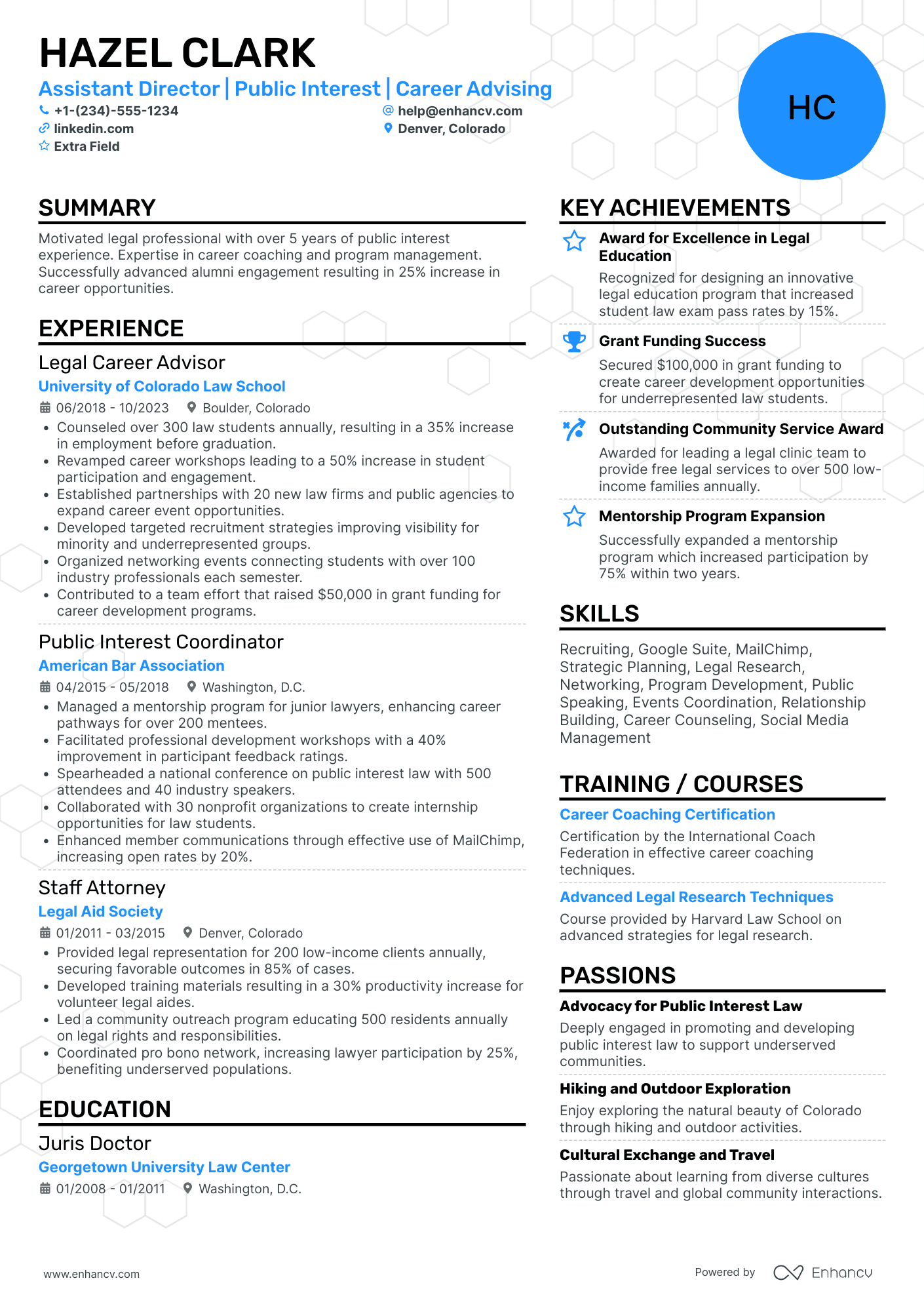 Law School Public Interest Coordinator Resume Example