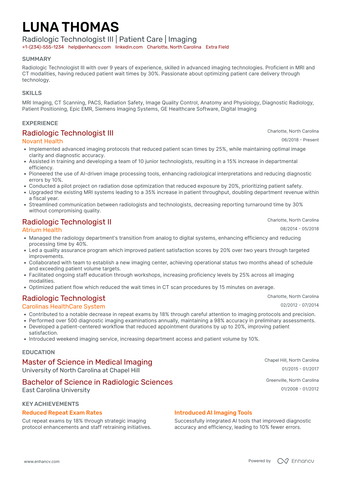 Radiologic Technologist III Resume Example