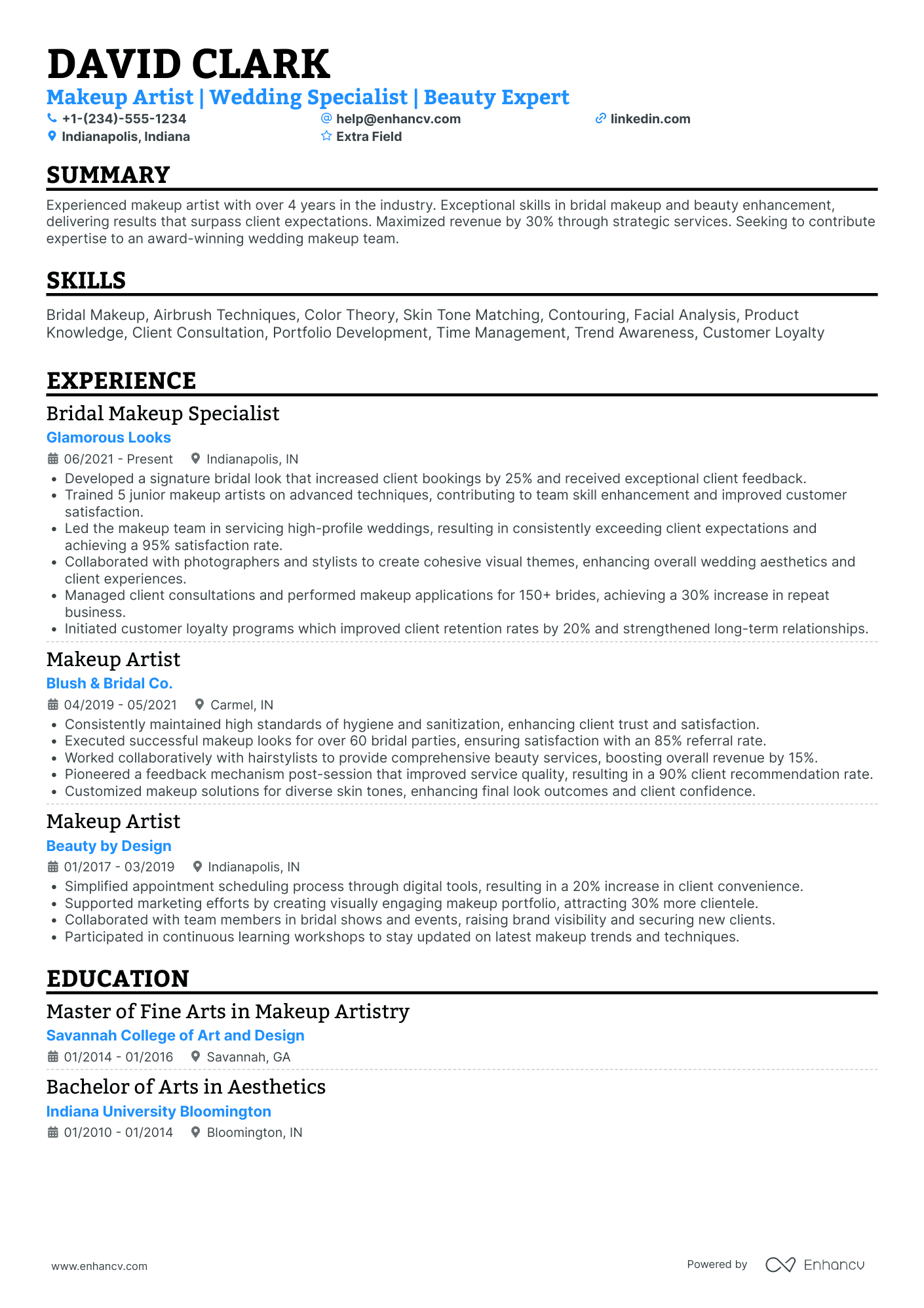 Bridal Makeup Artist Resume Example