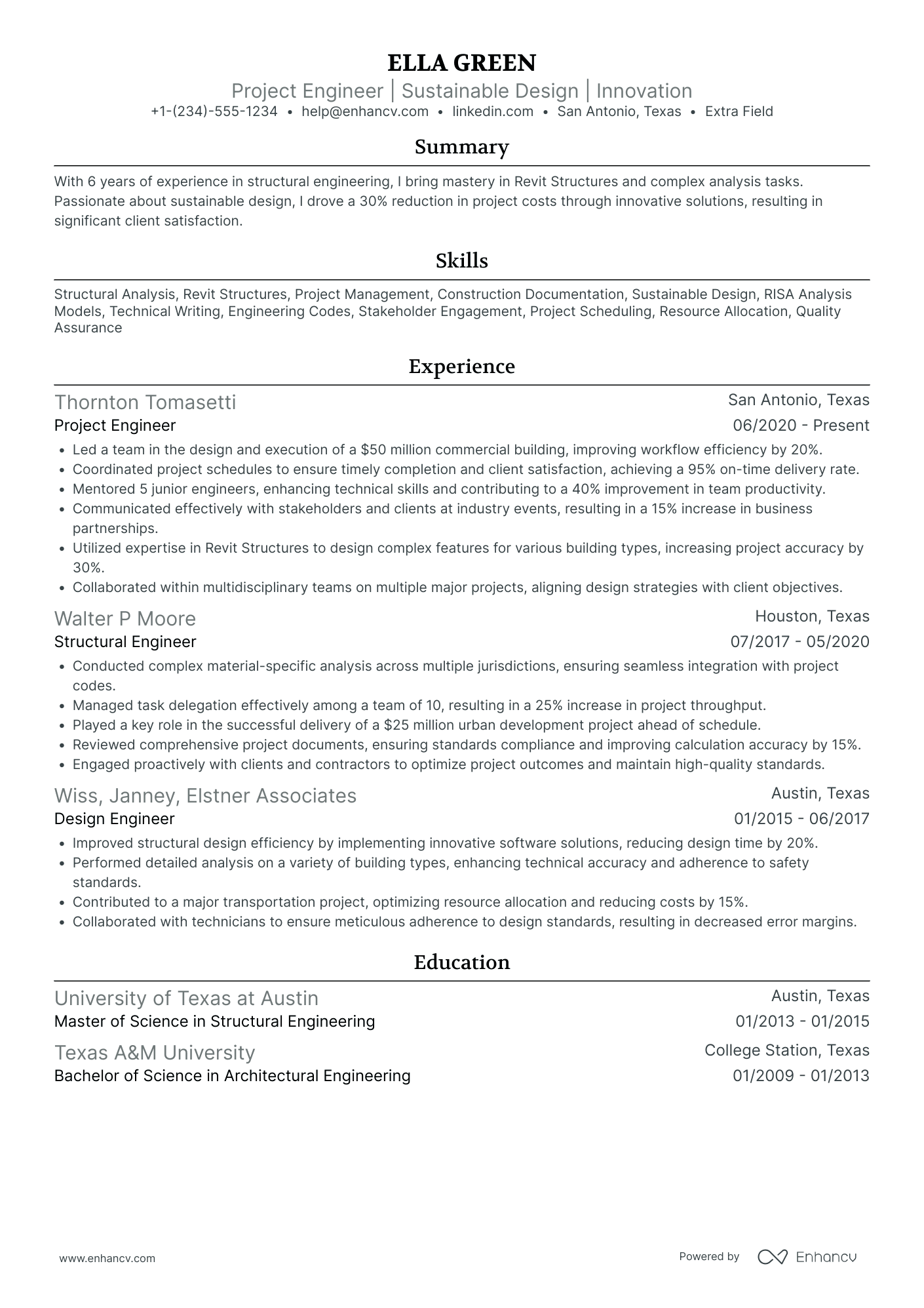 Structural Project Engineer Resume Example