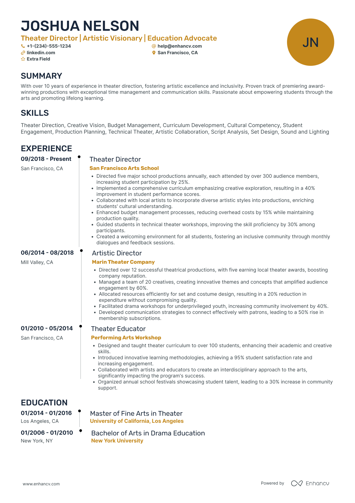 Theatre Actor Resume Example