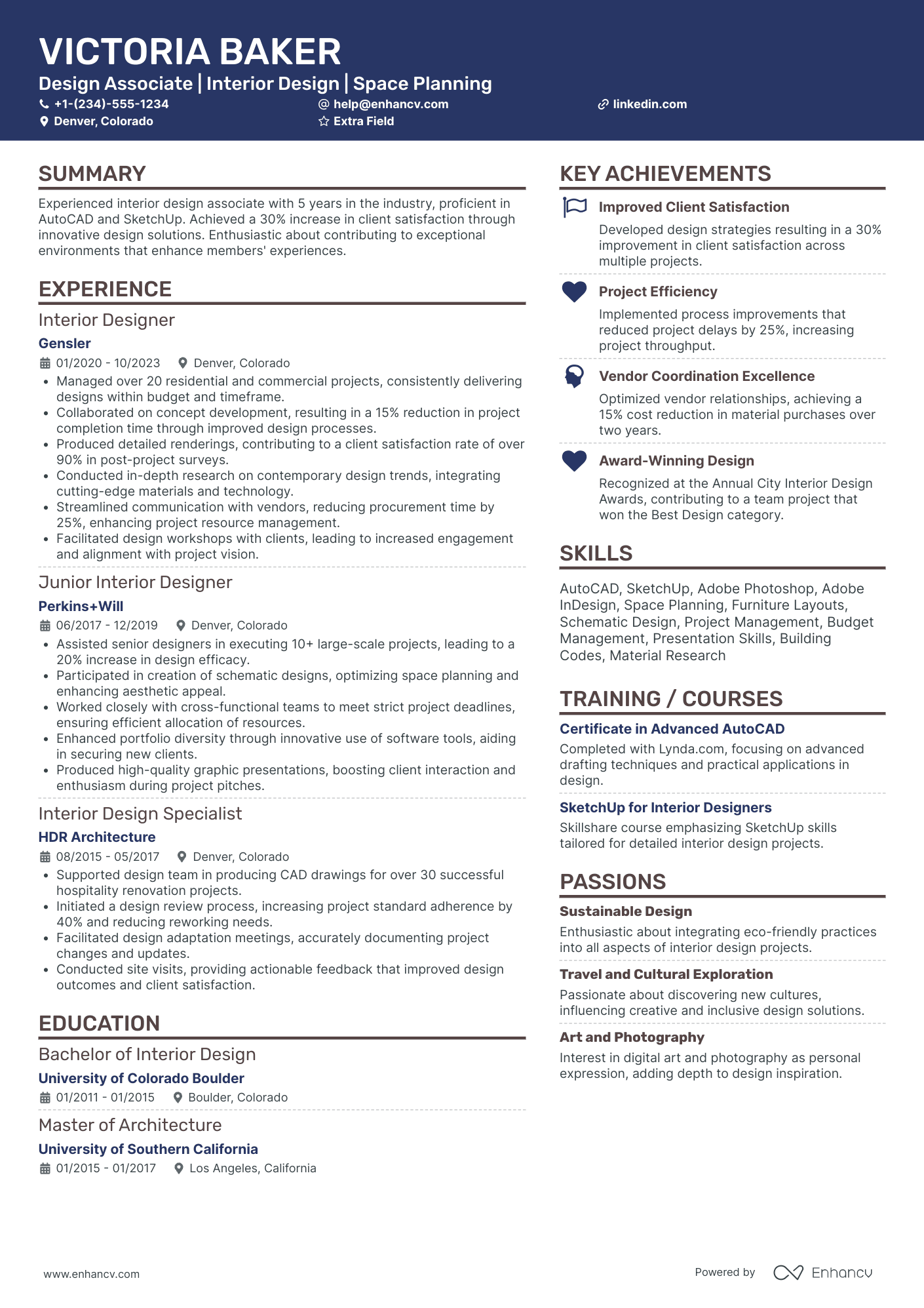 Residential Interior Designer Resume Example