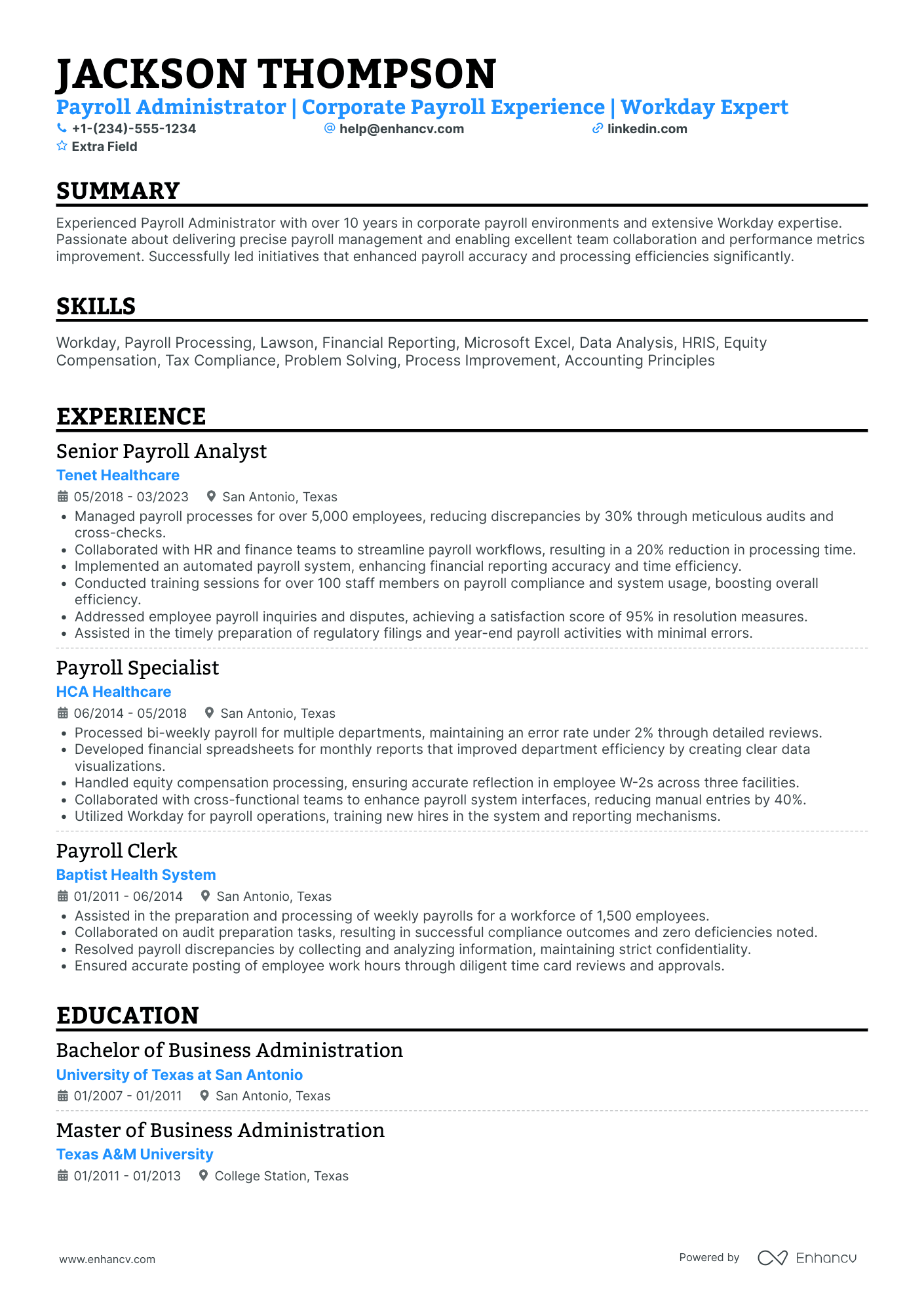 Payroll Administrator Resume Example