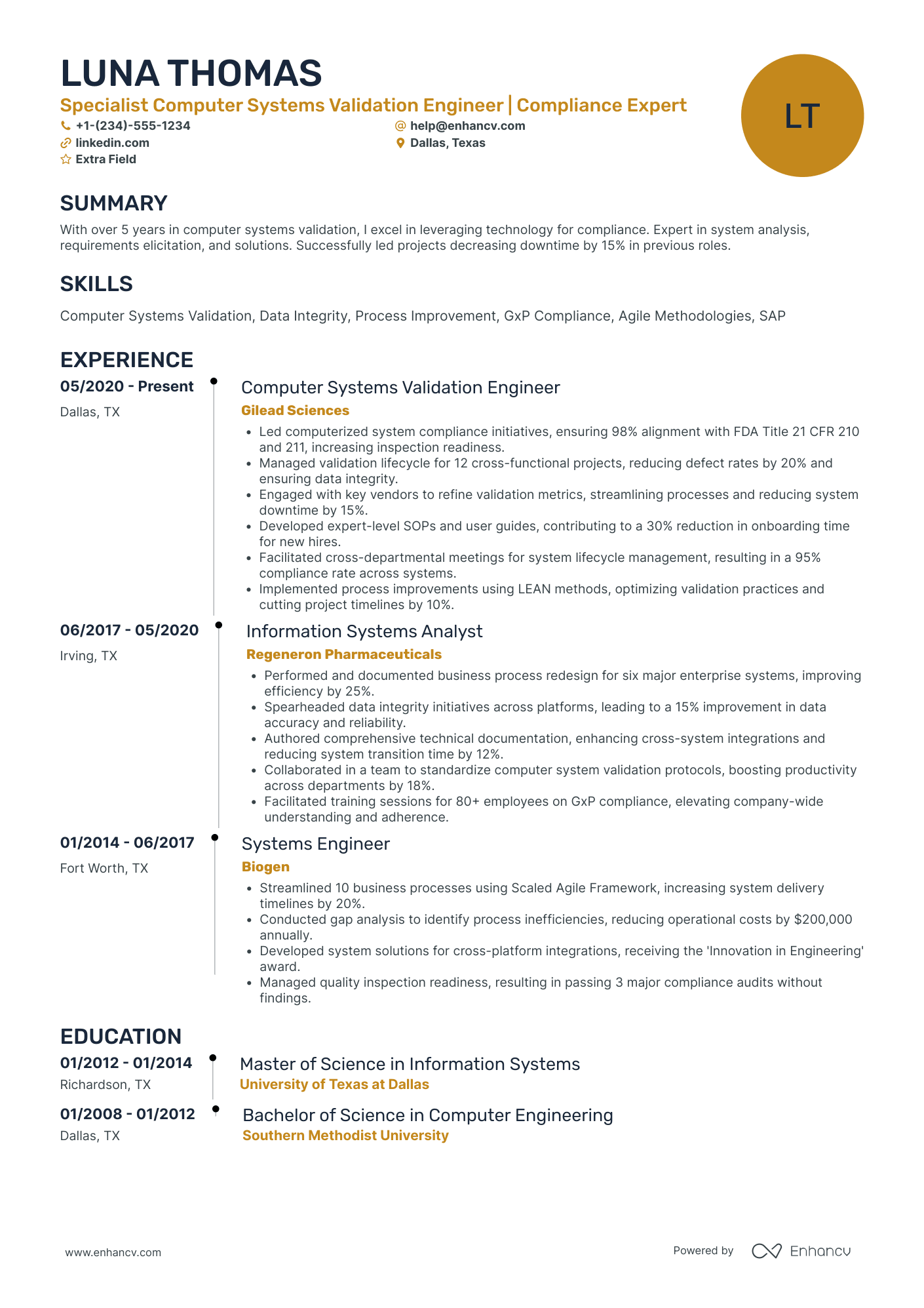 Computer Validation Engineer Resume Example