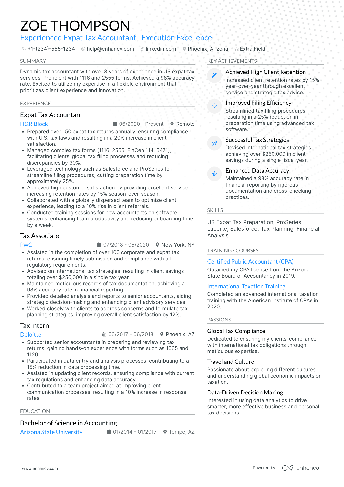 Junior CPA Resume Example