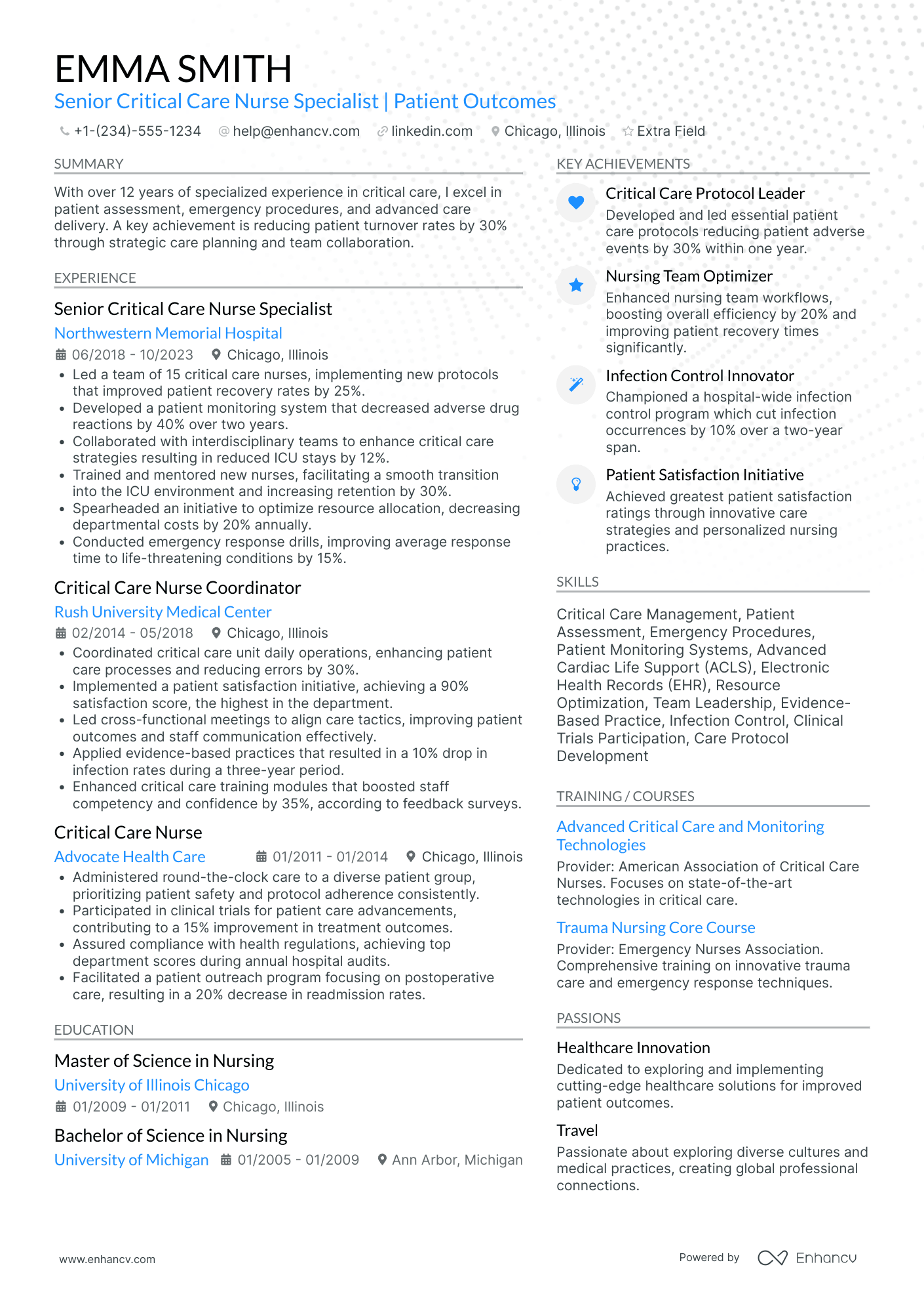 Critical Care Nurse Specialist Resume Example