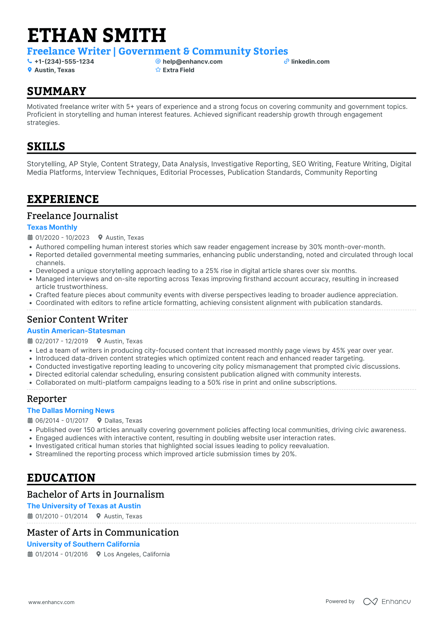 Freelance Travel Writer Resume Example