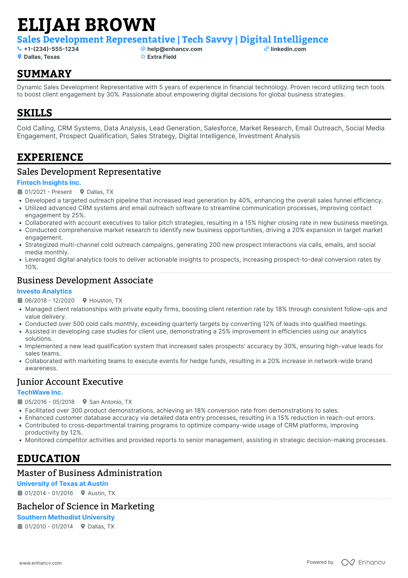 Financial Services Sales Representative Resume Example