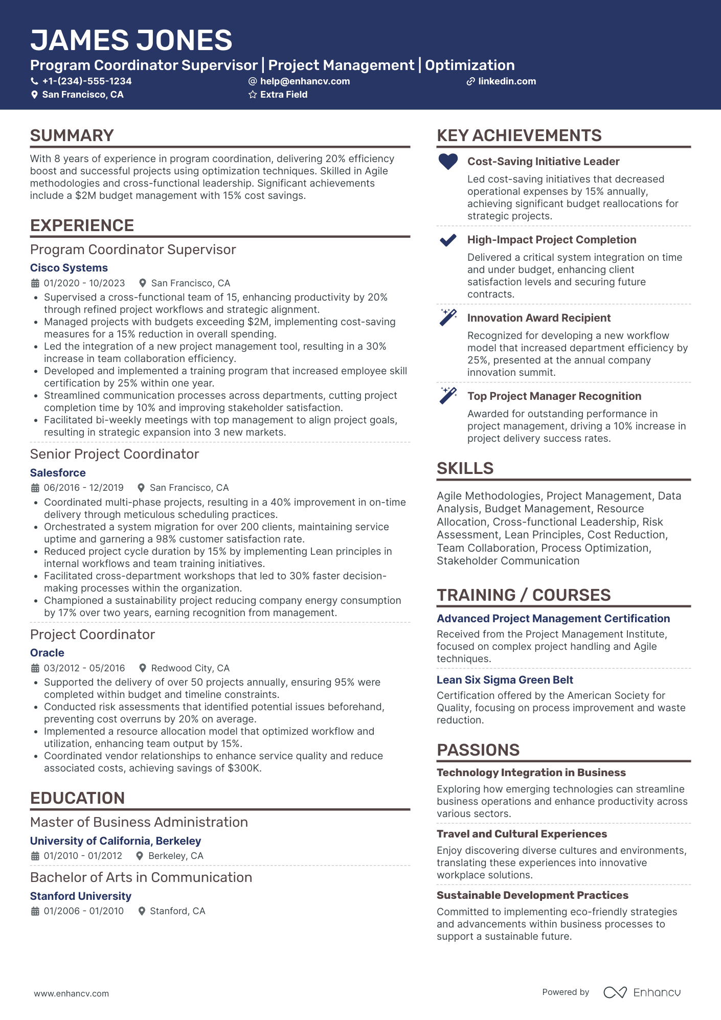 Program Coordinator Supervisor Resume Example