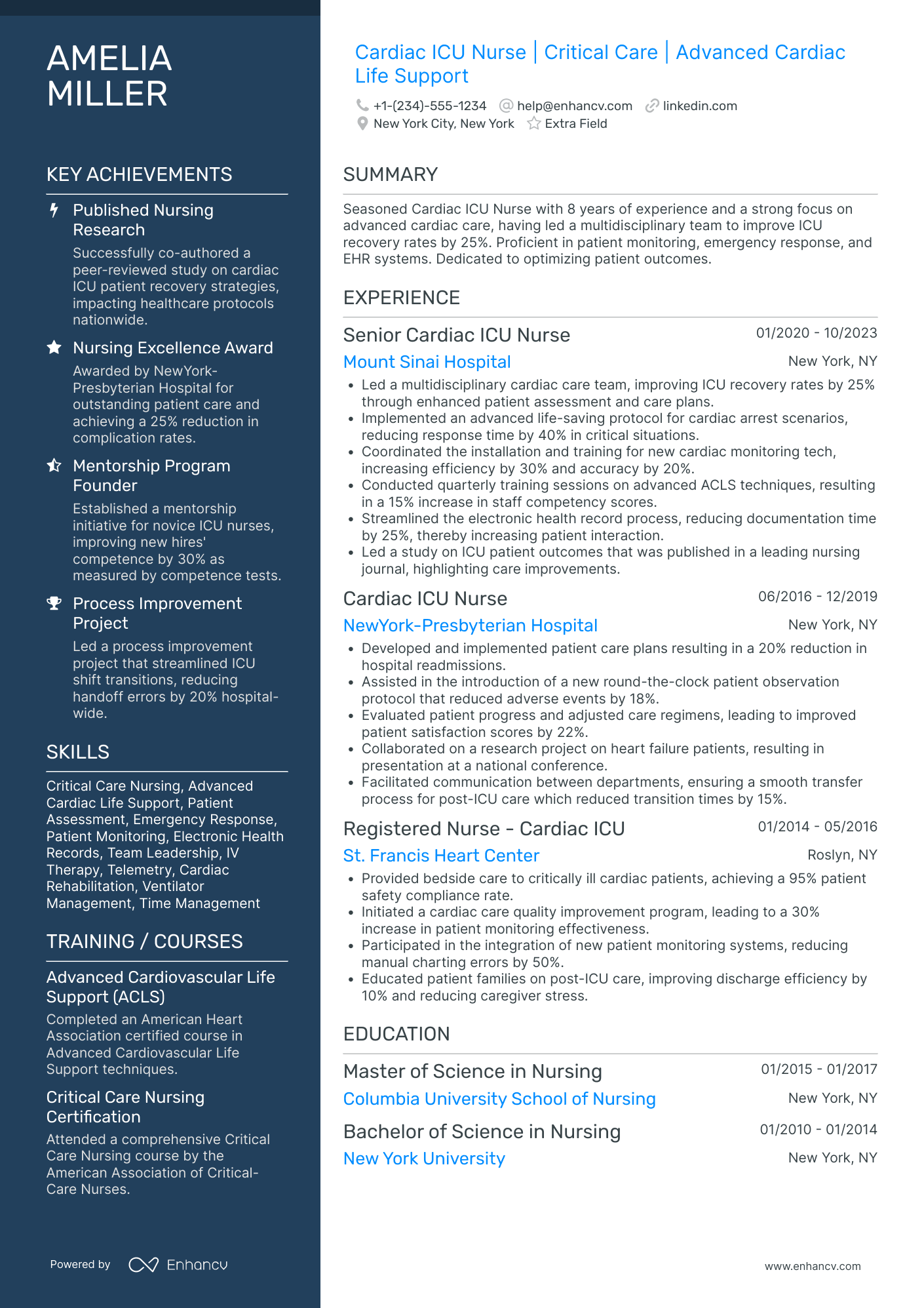 Cardiac ICU Nurse Resume Example