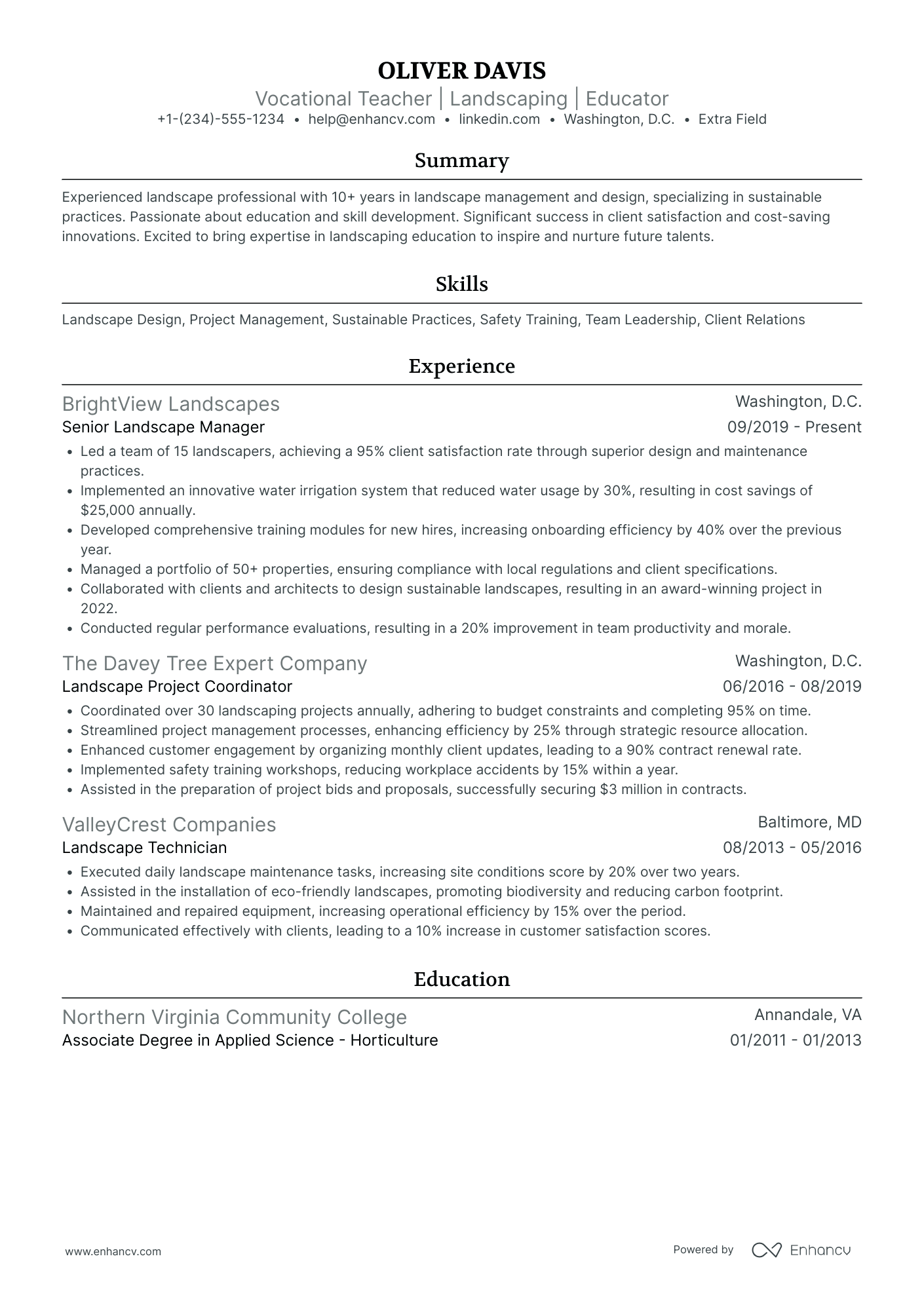 High School Vocational Education Teacher Resume Example