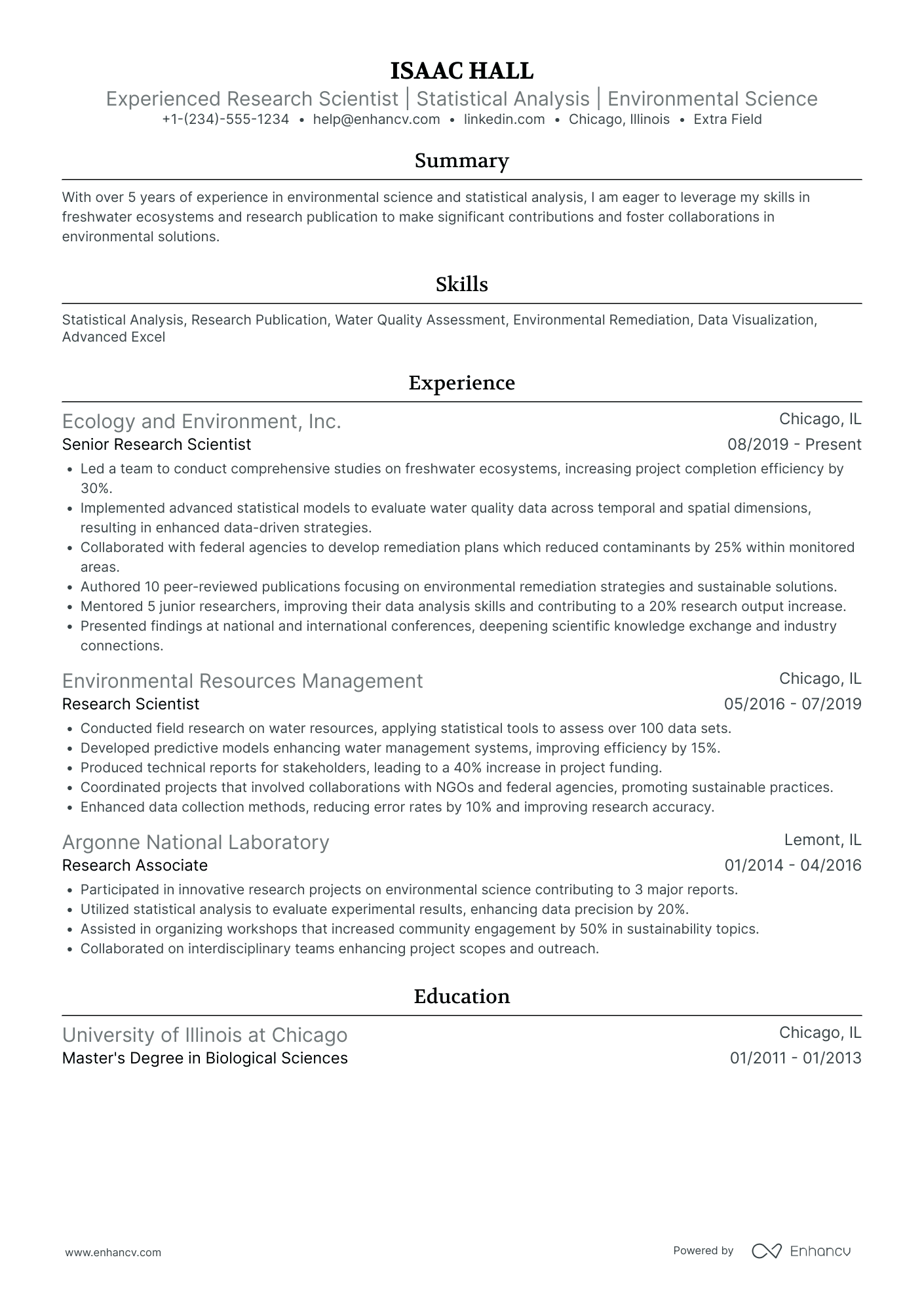 Scientific Research Mentor Resume Example