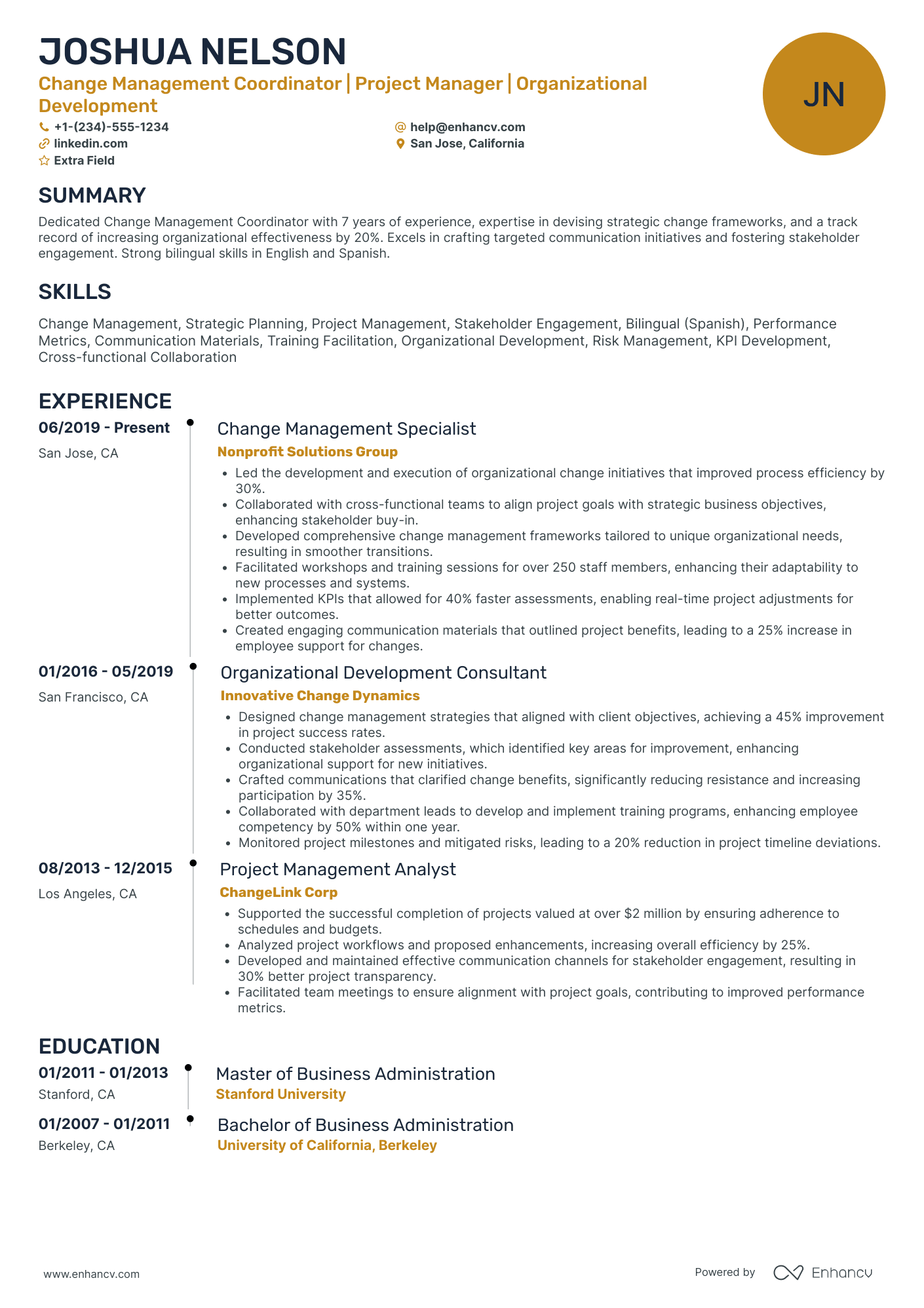 Change Management Coordinator Resume Example