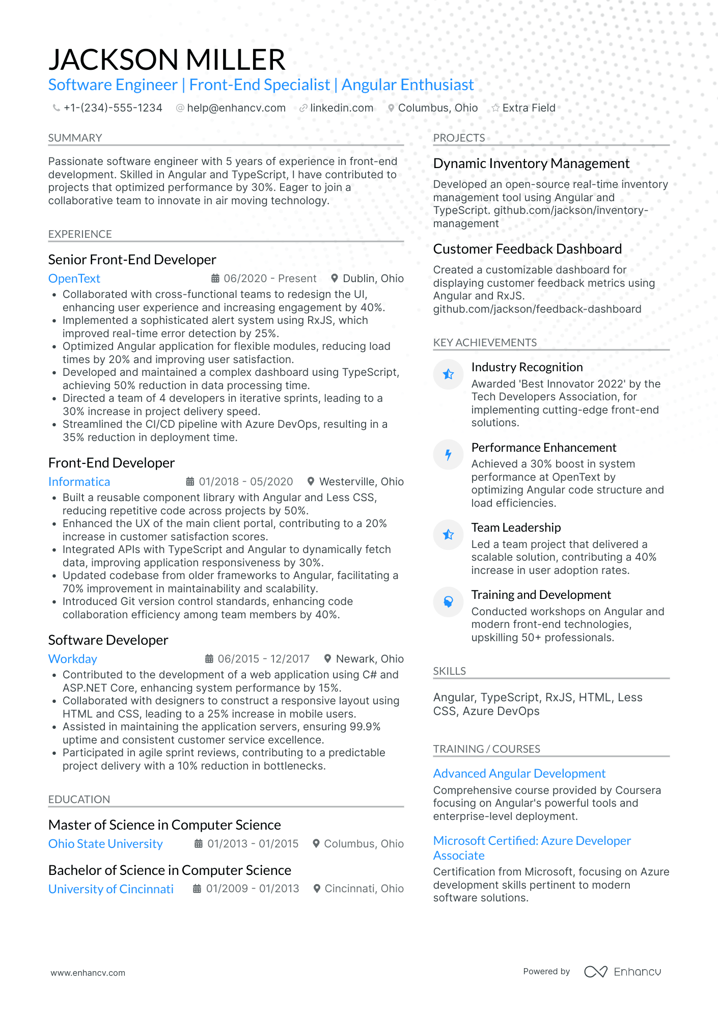 Graduate Software Engineer Resume Example