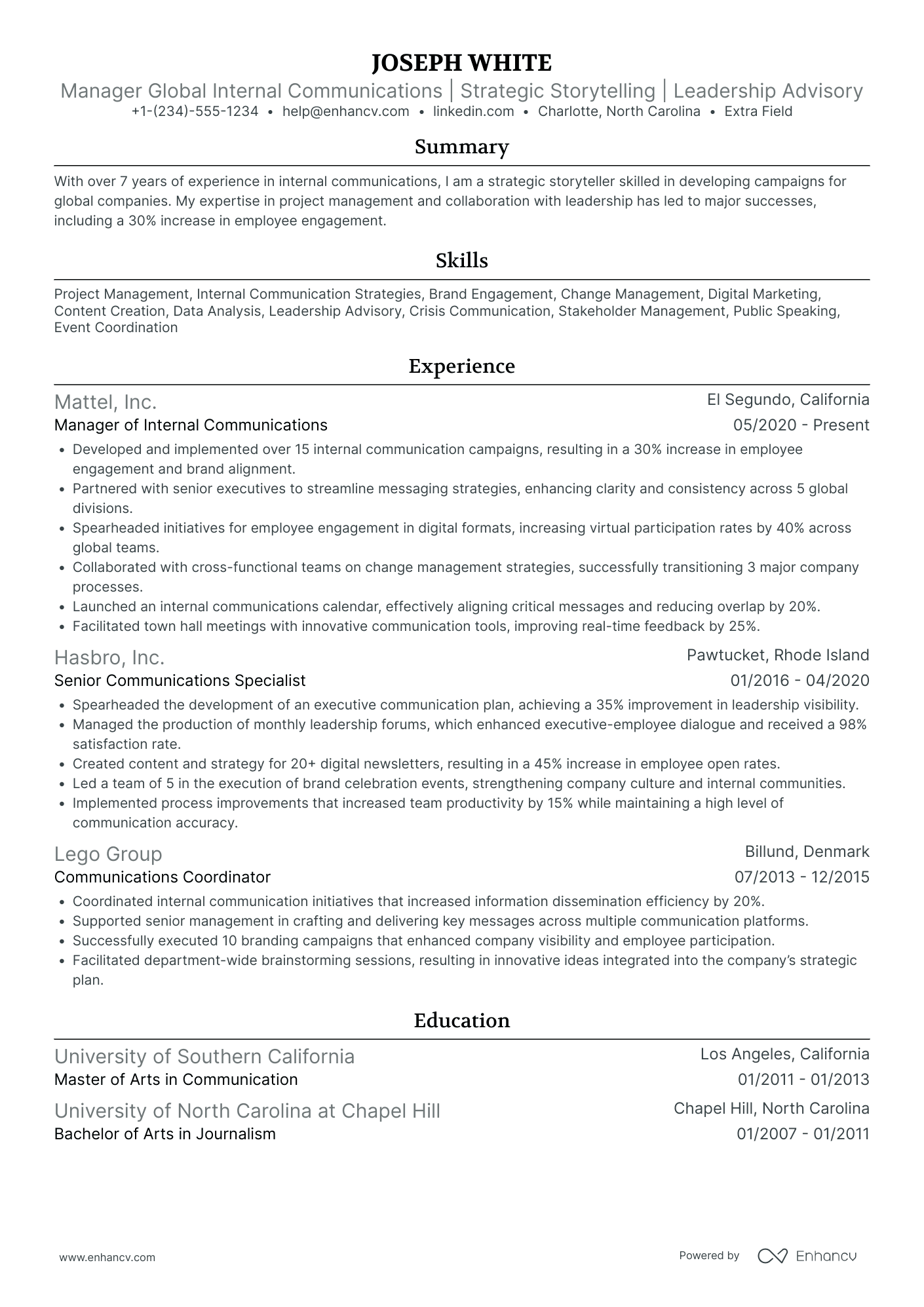 Global Communication Manager Resume Example