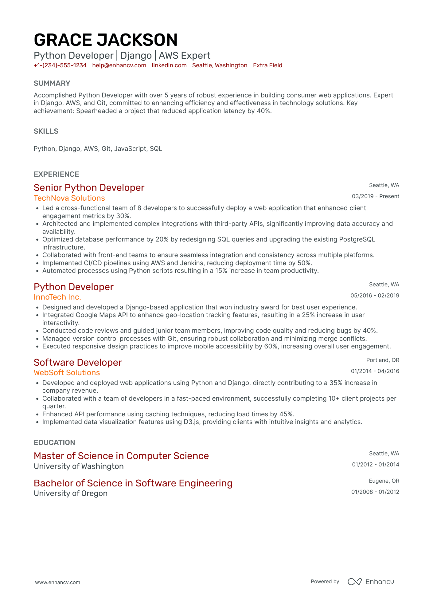 Python Web Developer Resume Example