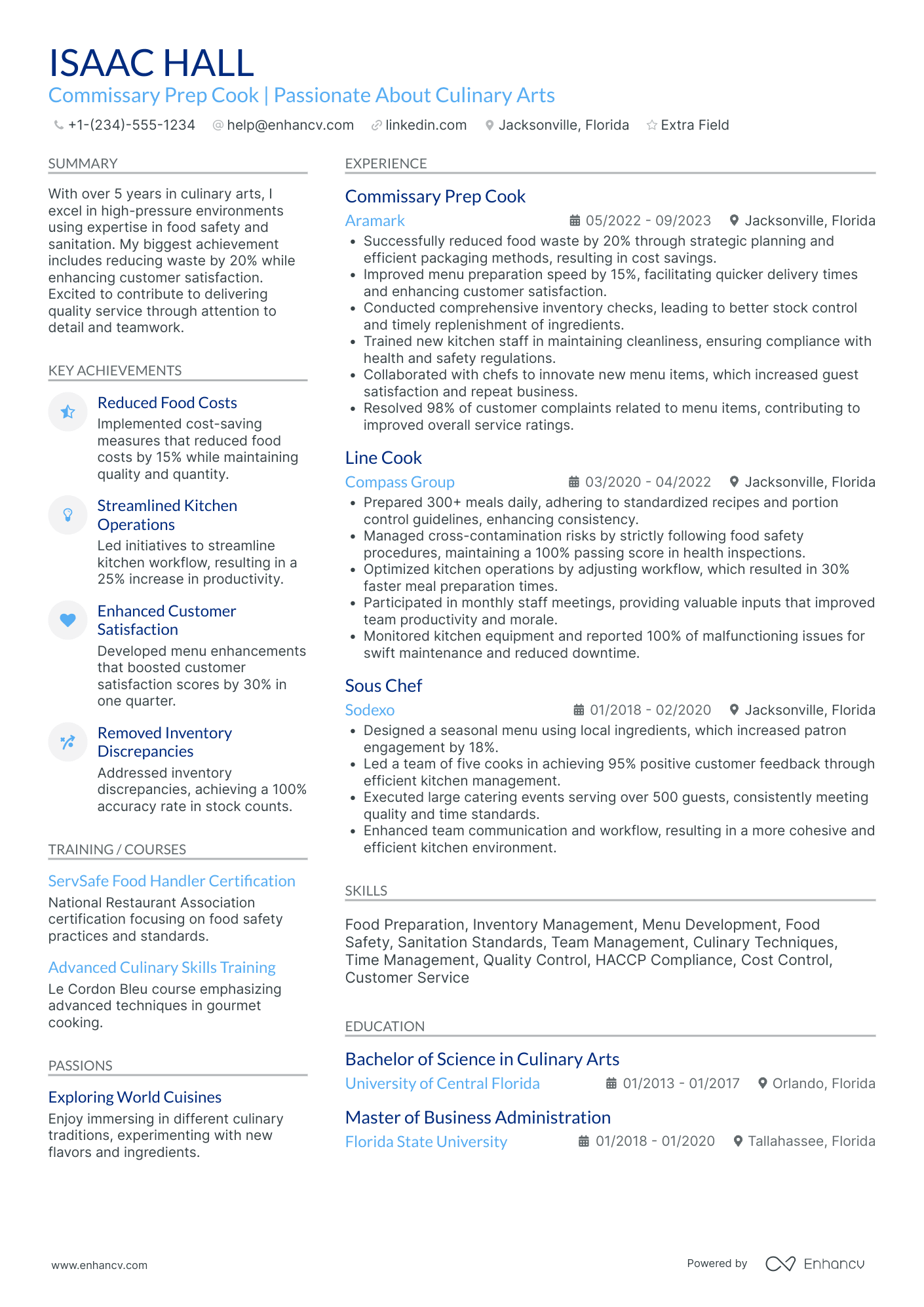 Seasonal Prep Cook Resume Example