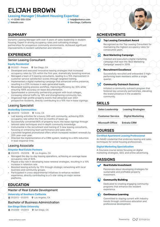 Leasing Manager Resume Example