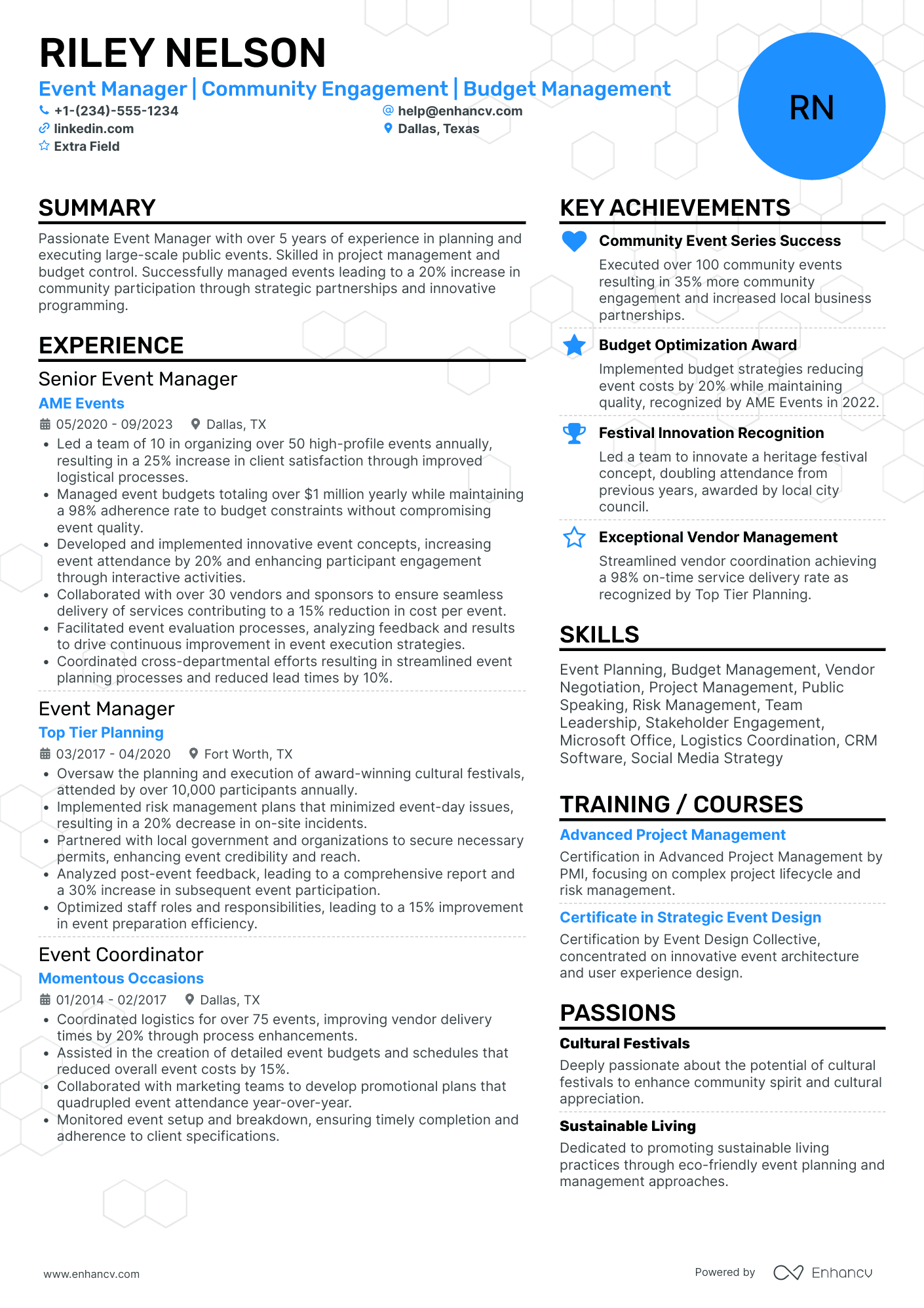 Music Event Planner Resume Example