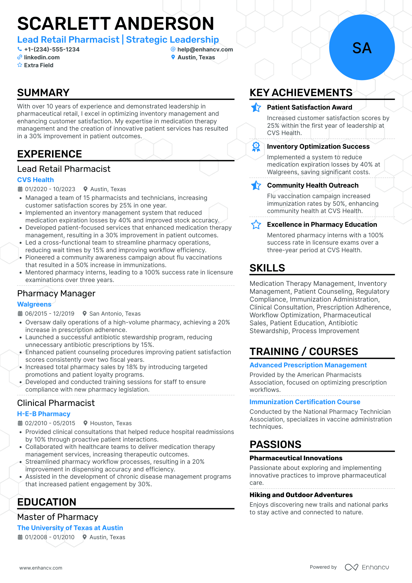 Lead Retail Pharmacist Resume Example