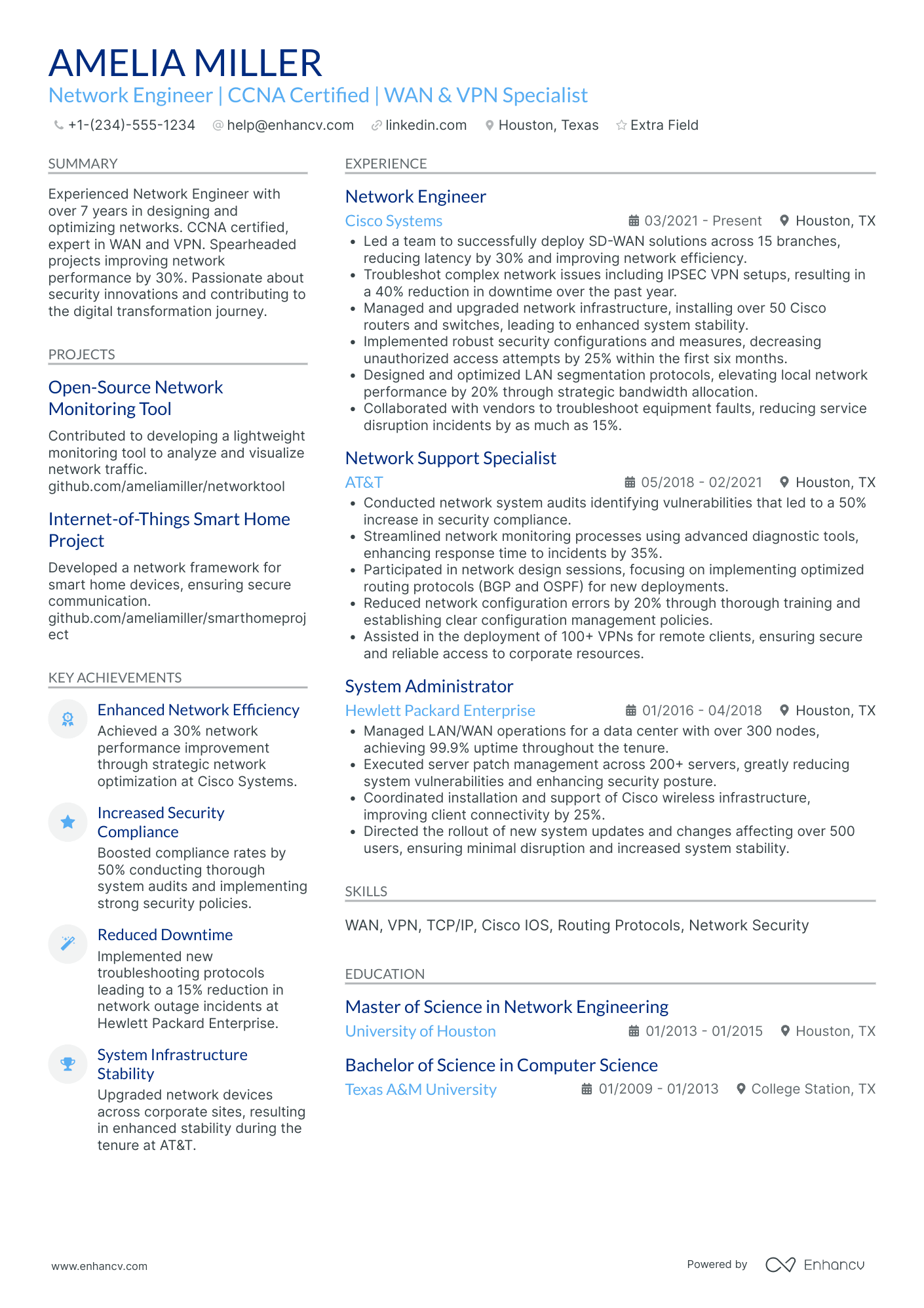 Network Application Engineer Resume Example