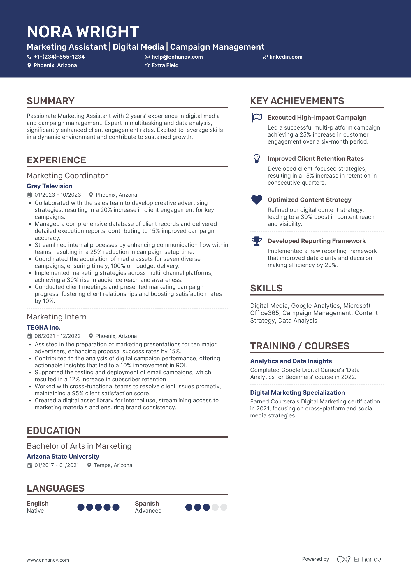 Email Marketing Assistant Resume Example