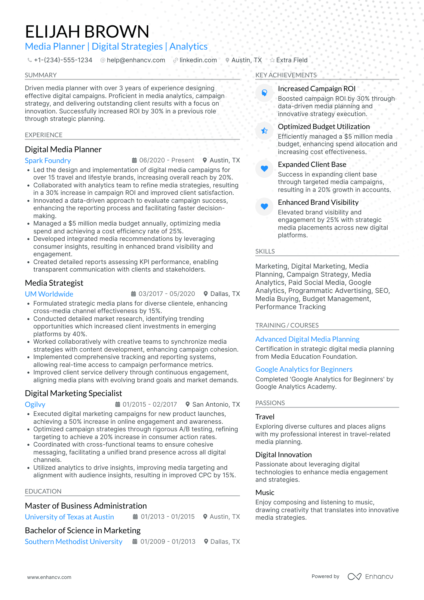 Advertising Media Planner Resume Example