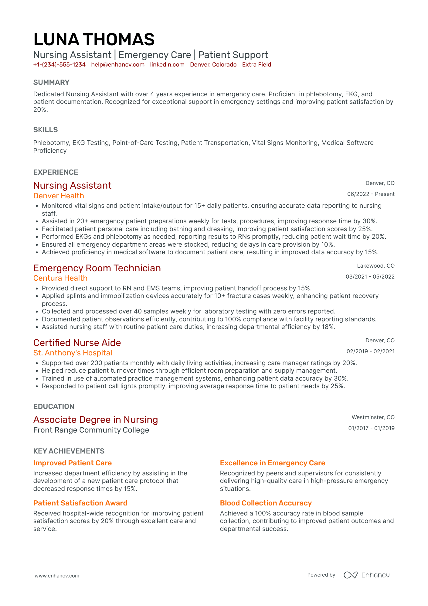 Emergency Room Nursing Assistant Resume Example