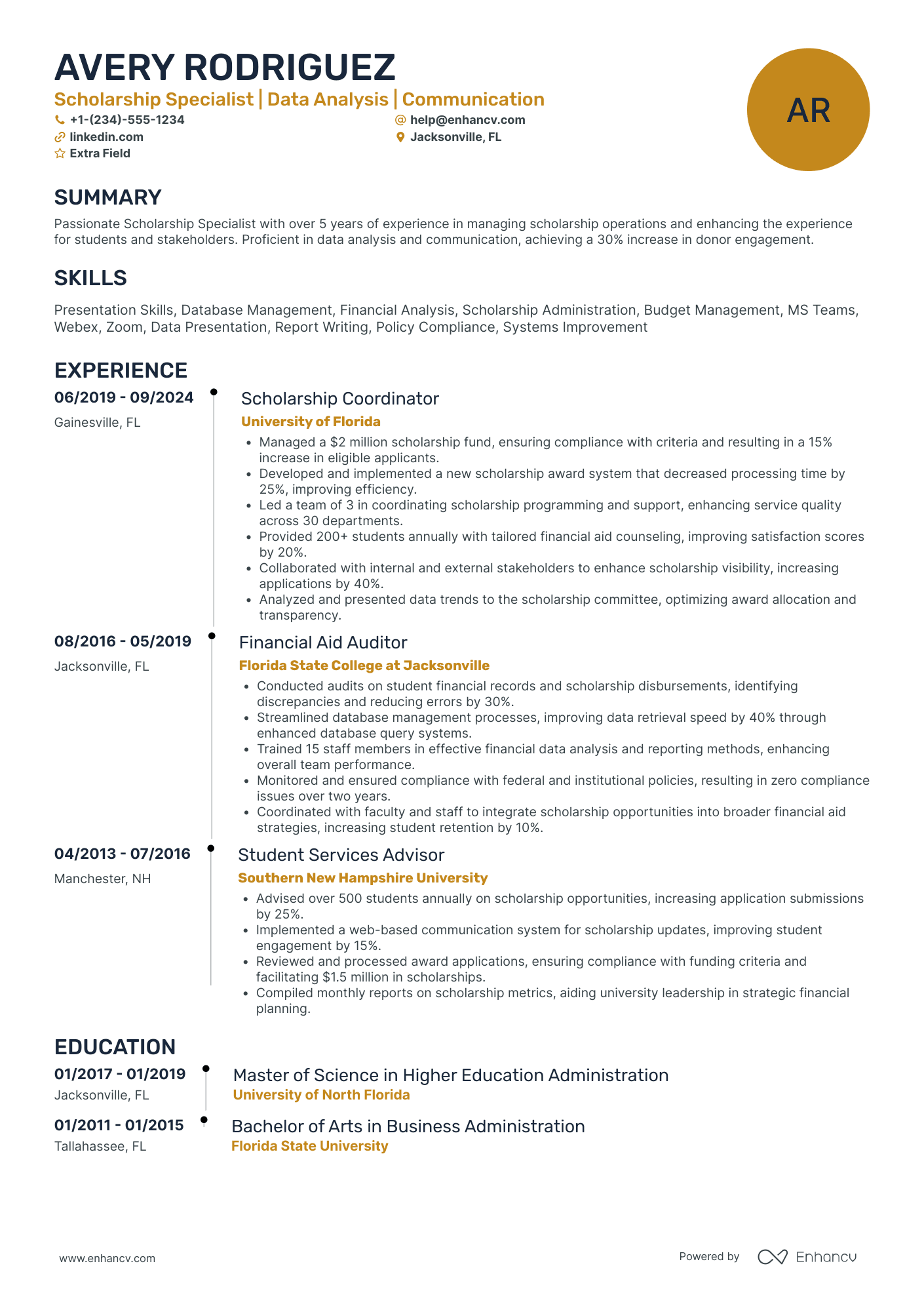 Scholarship Specialist Resume Example