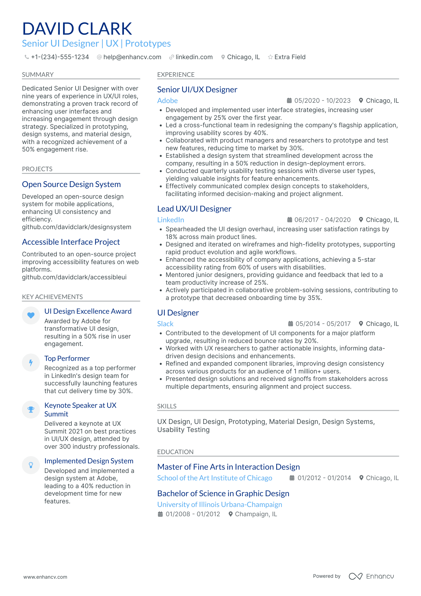 Senior UI Designer Resume Example