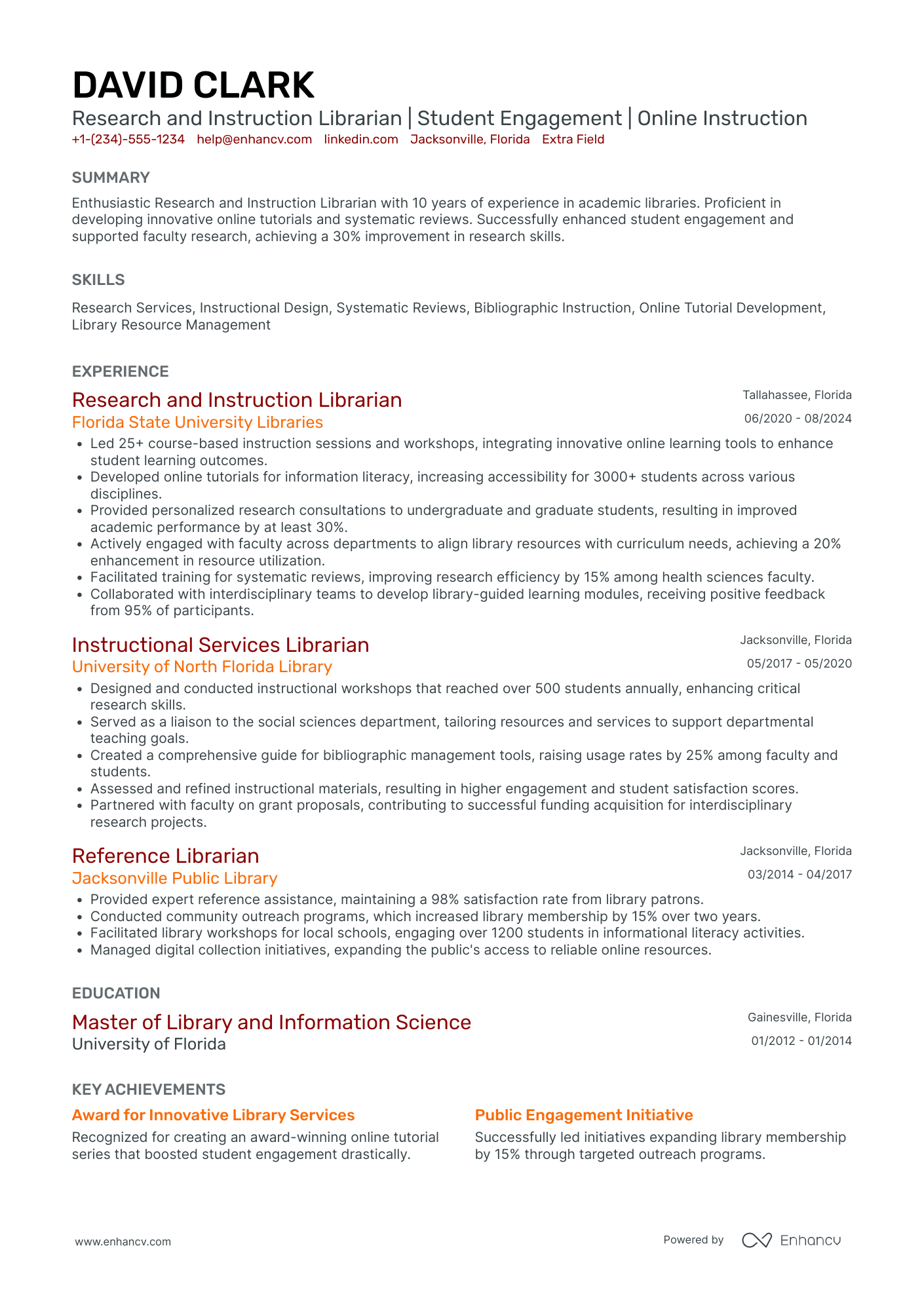 Instruction Librarian Resume Example