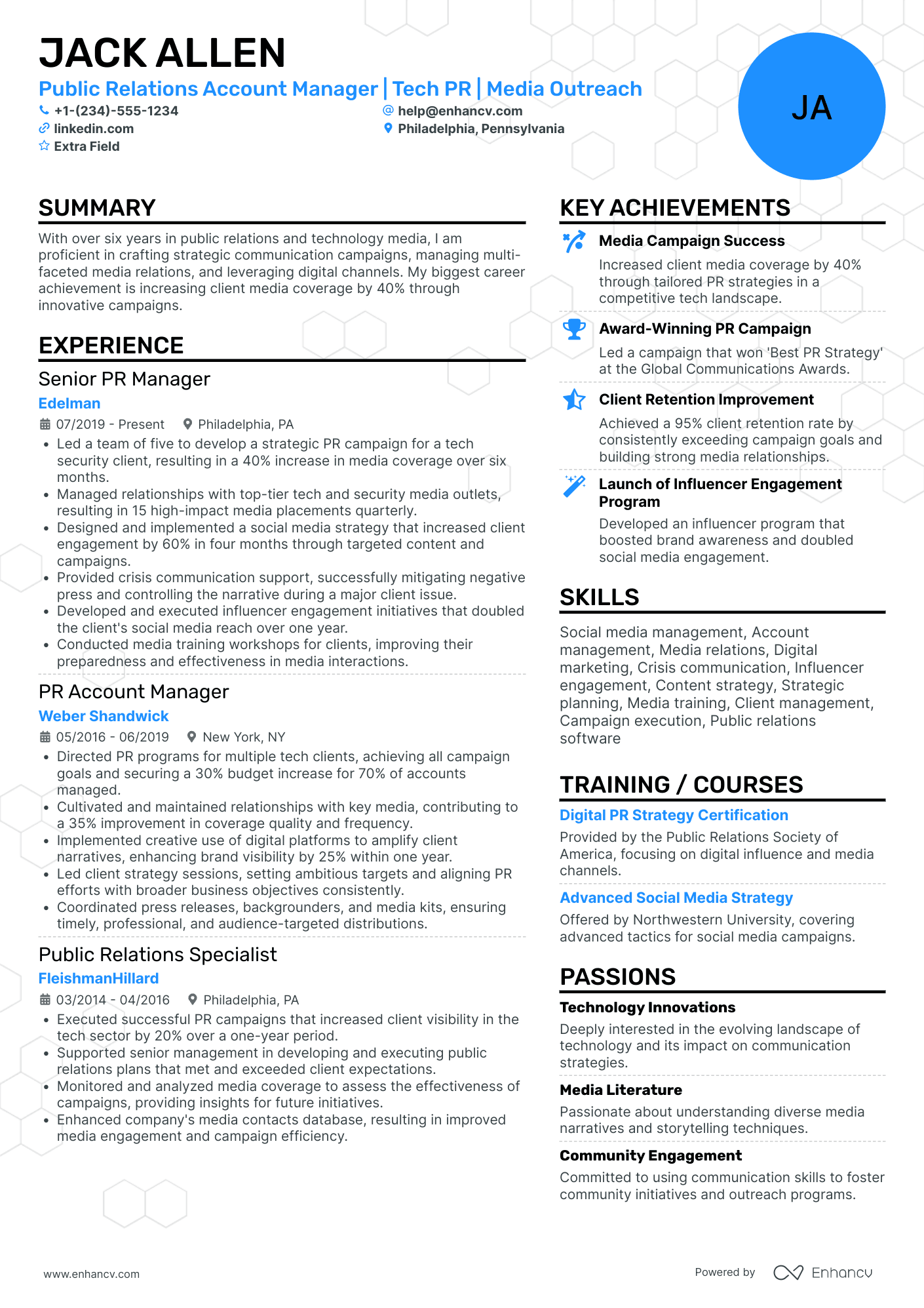 Public Relations Account Manager Resume Example